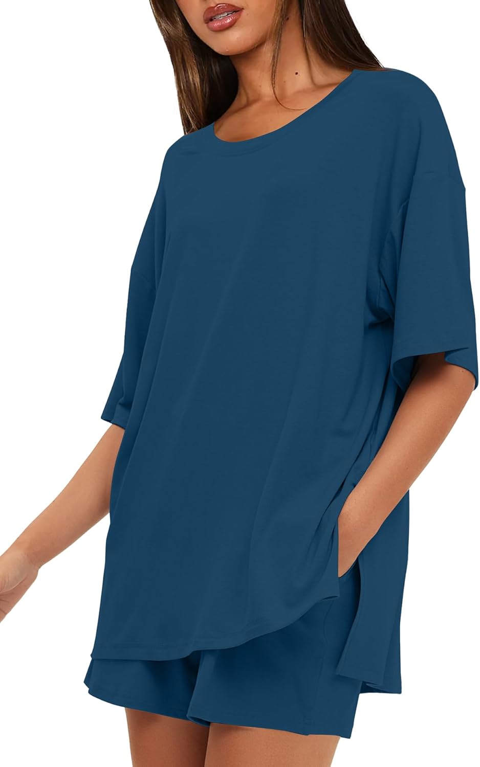 Darong Women's 2 Piece Lounge Set Short Sleeve Shirts and Shorts Comfortable Summer Pajama Set Travel Airport Outfit