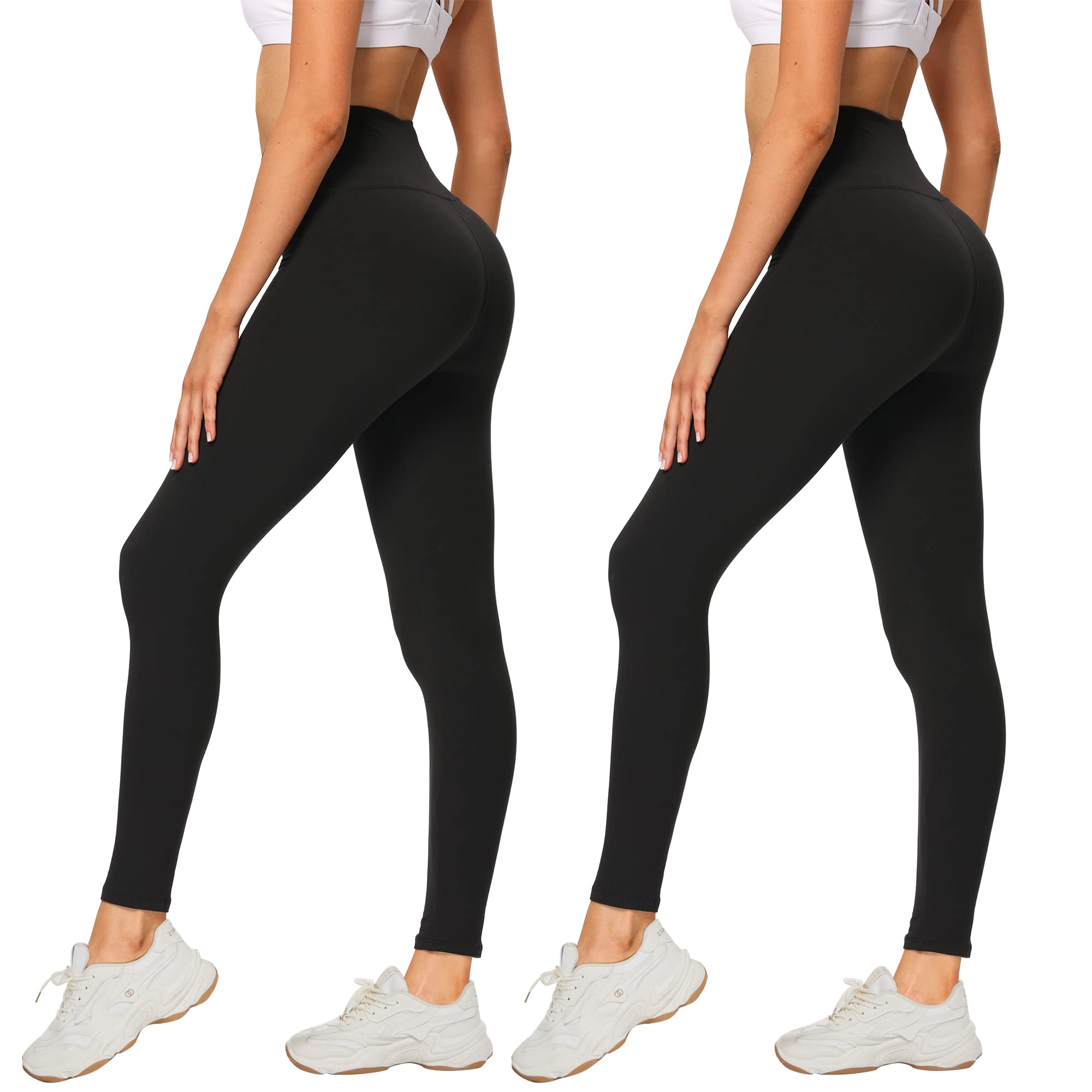 AMIYOYO Pack of 2 Leggings for Women High Waist Leggings Opaque Elastic Tummy Control Trousers Soft Sports Trousers for Yoga Fitness Outdoor Leisure