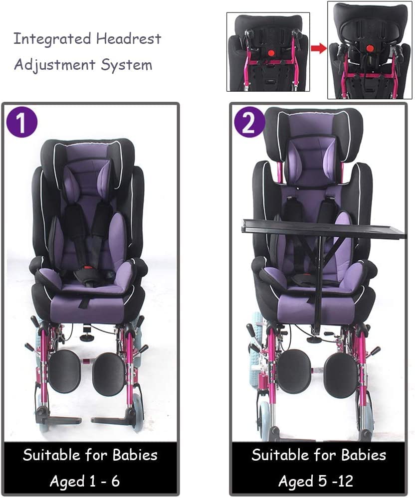 Silla de ruedas completamente reclinable para niños con parálisis cerebral Silla de ruedas infantil plegable liviana de aluminio con respaldo alto, mesa de comedor adecuada para edades de 2