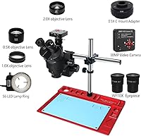 Vista 9 de Microscope Kit 38MP H_DMI USB Microscopio Digital Camera 3.5X-90X Simul-Focal Trinocular Stereo Zoom Microscope for Soldering PCB Jewelry Repair Vga