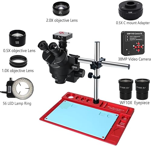 Miniatura 10 de Kit de accesorios para microscopios de 38 MP H_DMI USB Microscopio Cámara digital 3.5X-90X Simul-Focal Trinocular Estéreo Microscopio para Soldadura