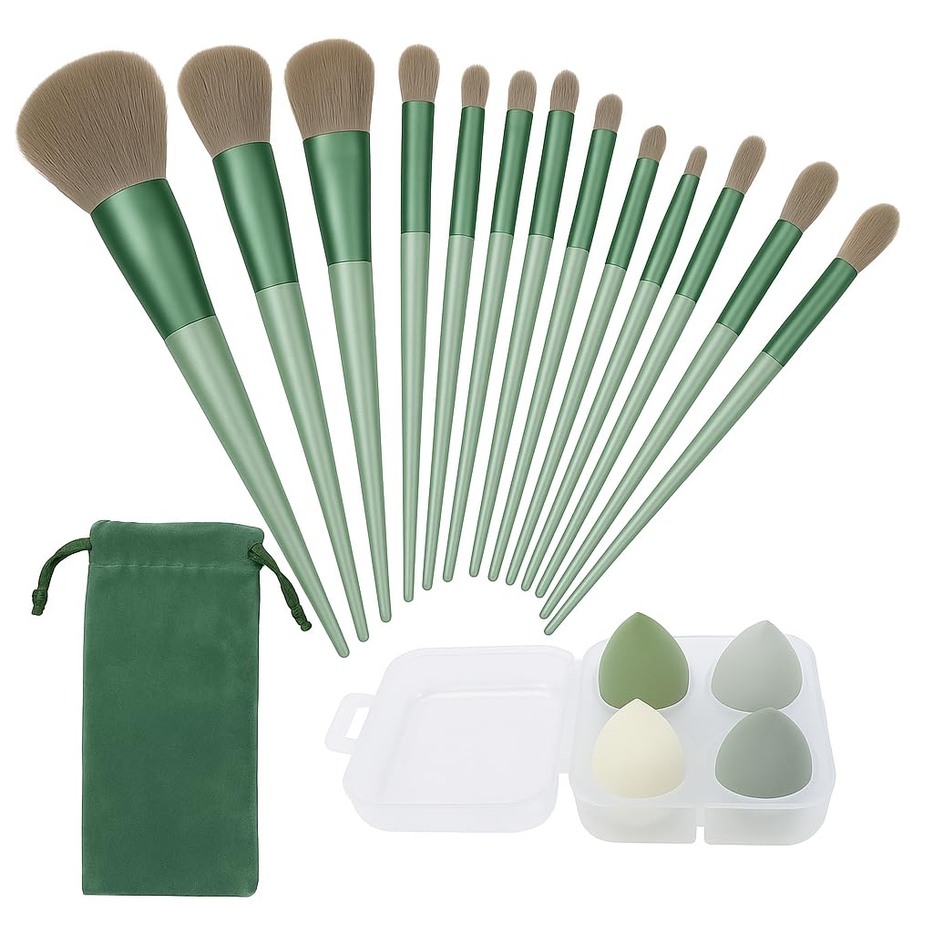 13 pcs Makeup Brushes Set with Beauty Blender, Eyeshadow Brush Set with Cloth Bag and 4 pcs Boxed Makeup Sponges for Foundation-image-39