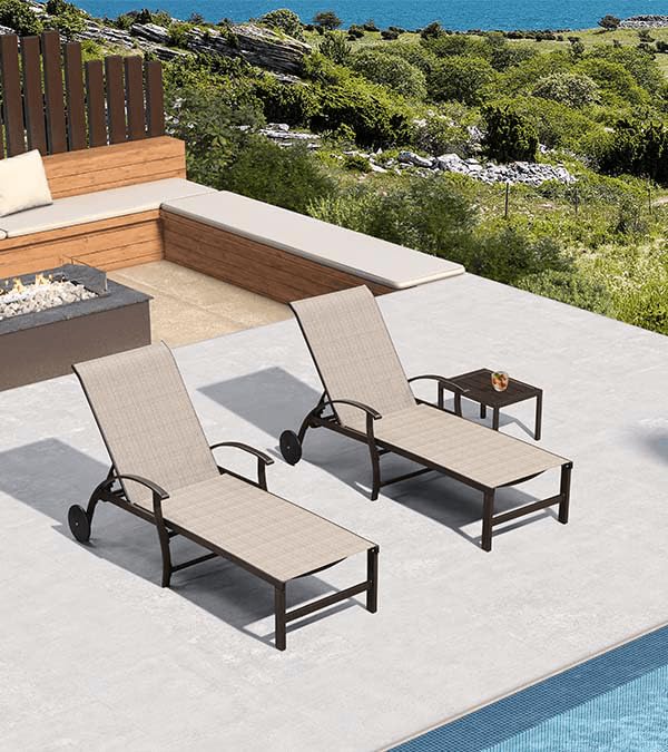 PURPLE LEAF Outdoor Chaise Lounge Chair Set of 3 Patio Pool Lounger Aluminum Chairs with Side Table and