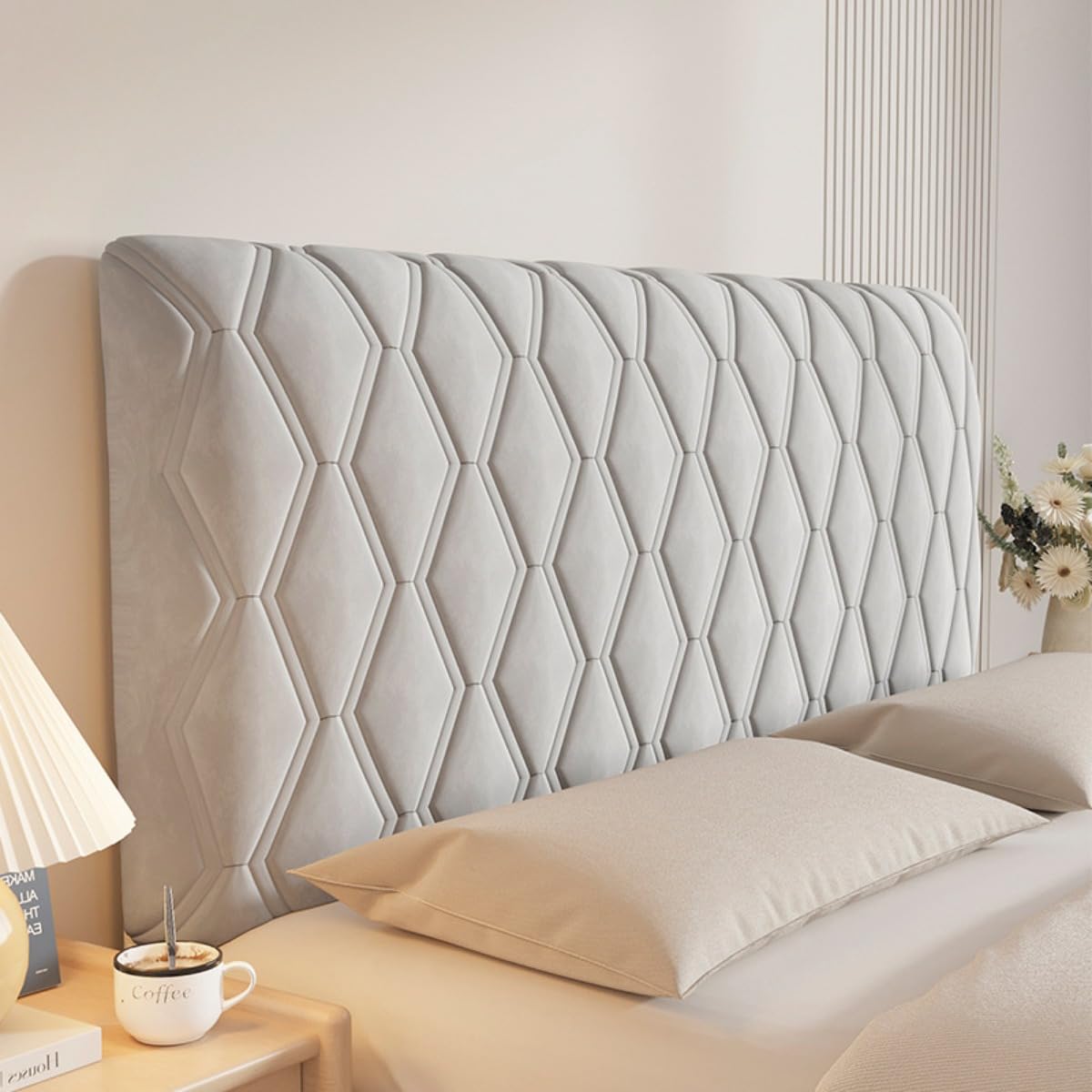 Velvet Bed Headboard Cover Full Queen King Size, Quilted Bed Headboard Slipcover Thicken Dustproof Headboard Padded Protector Cover for Bedroom Decor