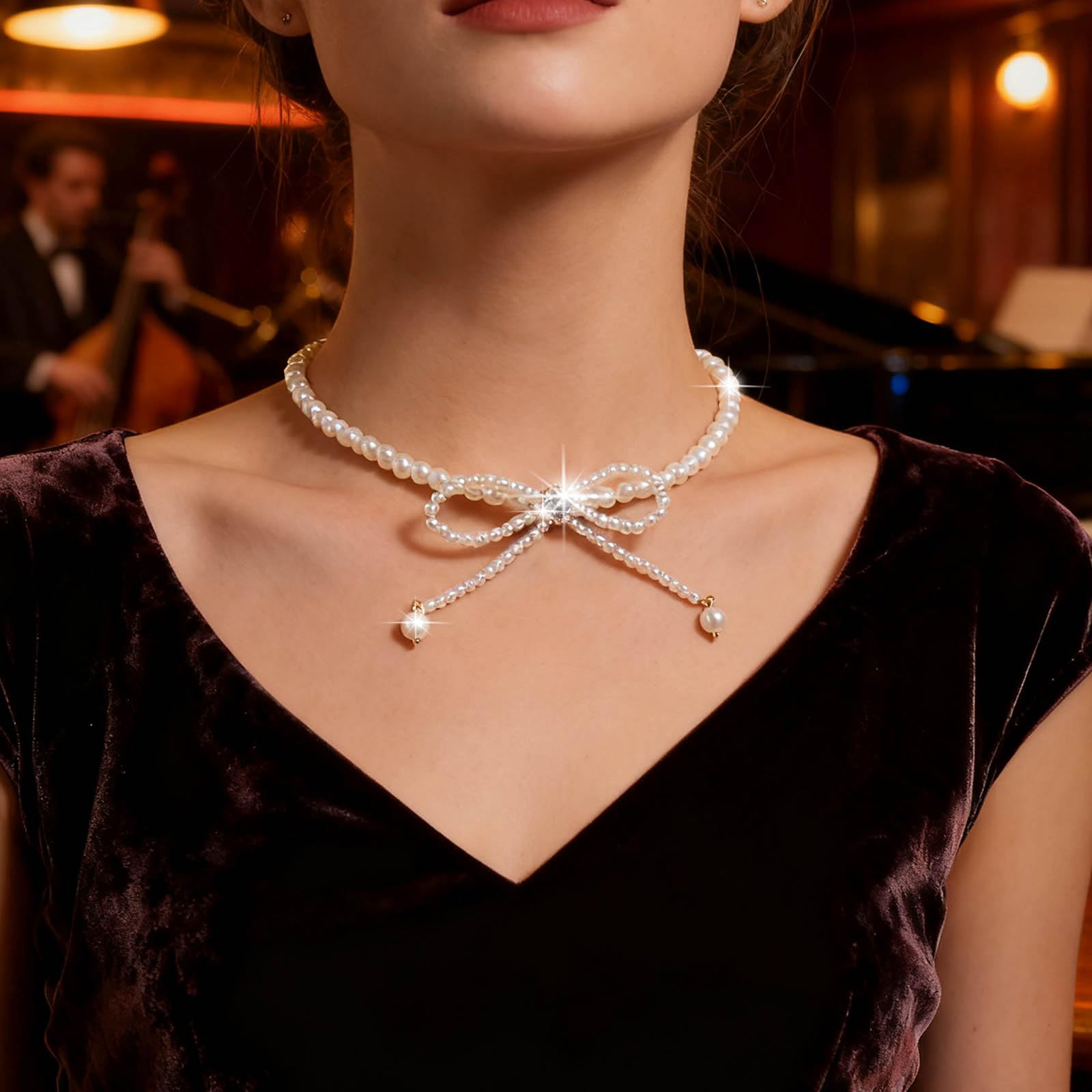 Collana Girocollo Vintage Con Perle Finte Intrecciate E Catena - Placcata Oro, Gioielli Moda Per Donne E Ragazze - 3