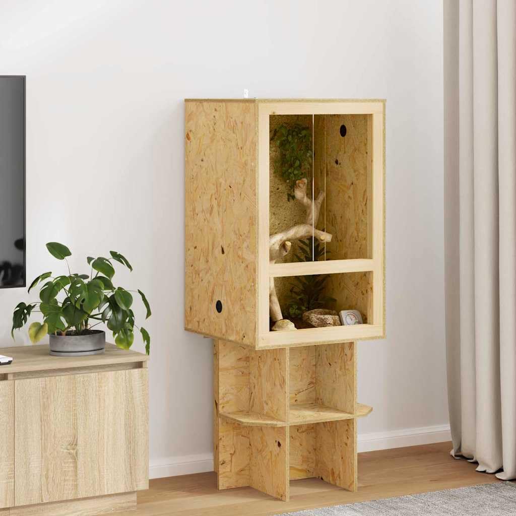 Terrarium 50 x 50 x 80 cm aus OSB und Glas, Reptilienterrarium mit Schiebetür und Seitenbelüftung für Reptilien, Amphibien und Nagetiere, Braun