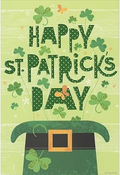 Pictura Sparkling Clovers Rising Out of Green Hat with Buckle St. Patricks Day Card
