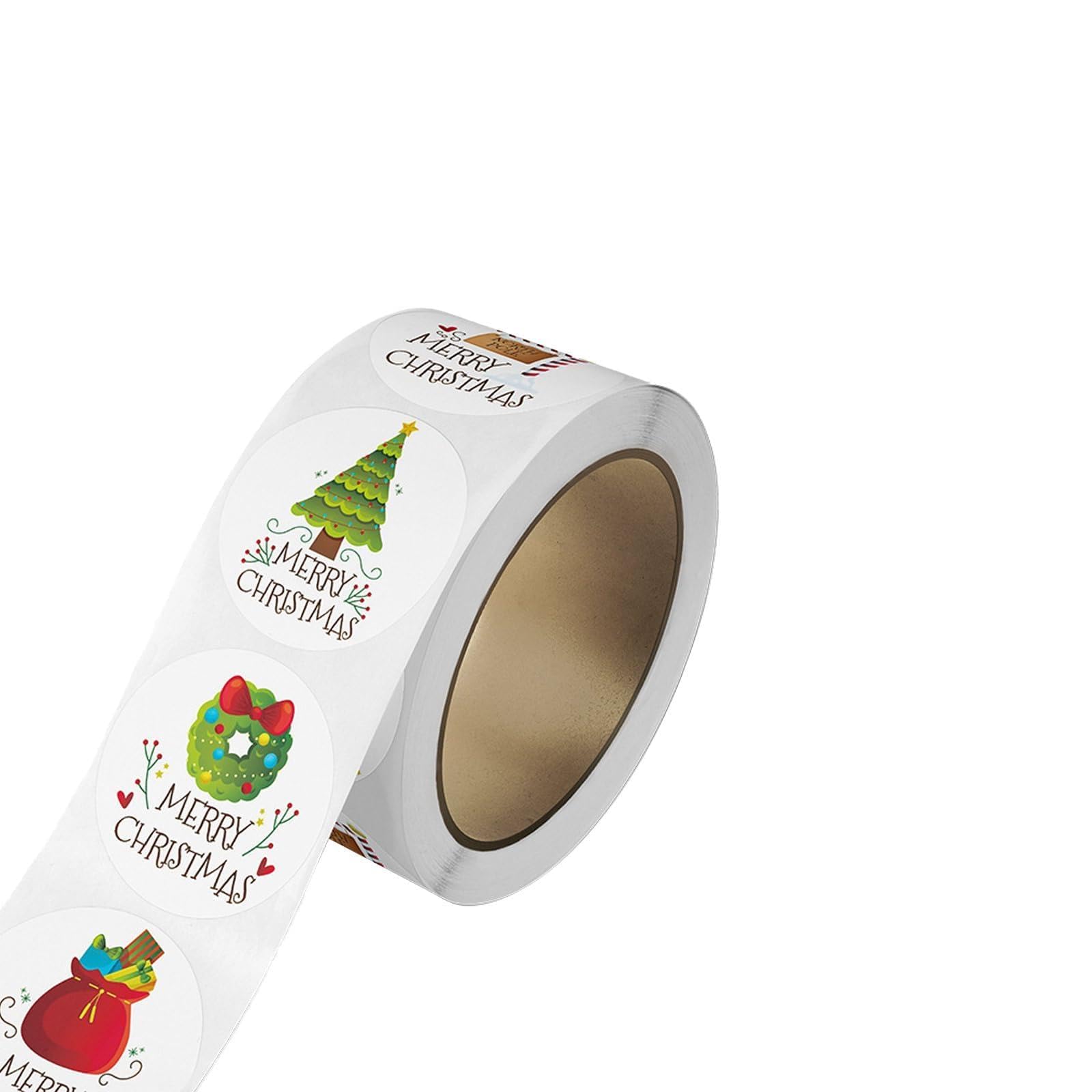 500Pcs Merry Christmas Stickers for Crafts, 2.5cm Round Xmas Sticker Roll