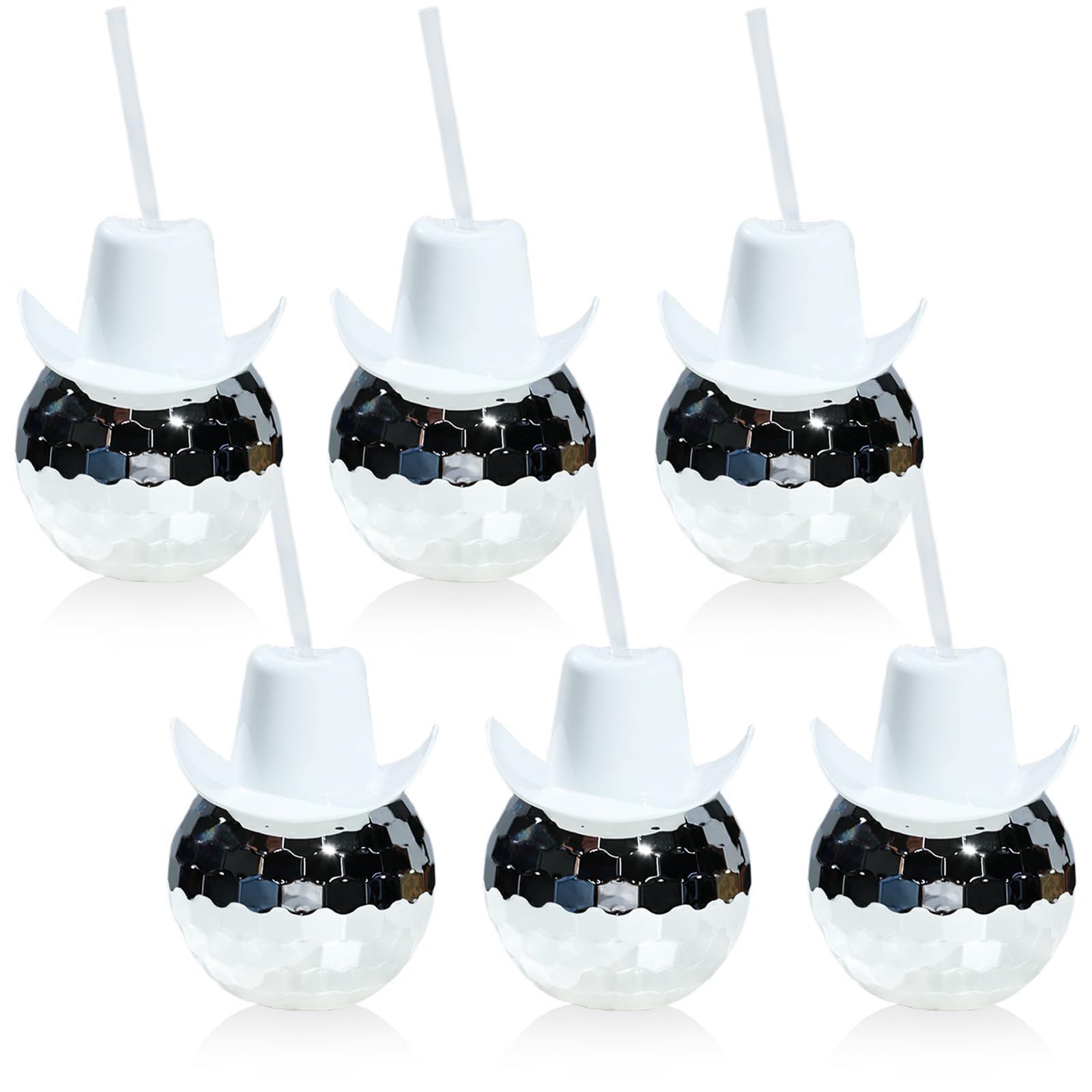 ZHURUININ Disco Ball Cups White Disco Cowboy Hat Cups,20Oz Disco Party Cups,Cowgirl Party Favors,Bachelorette Party Decorations,Flash Ball Cocktail