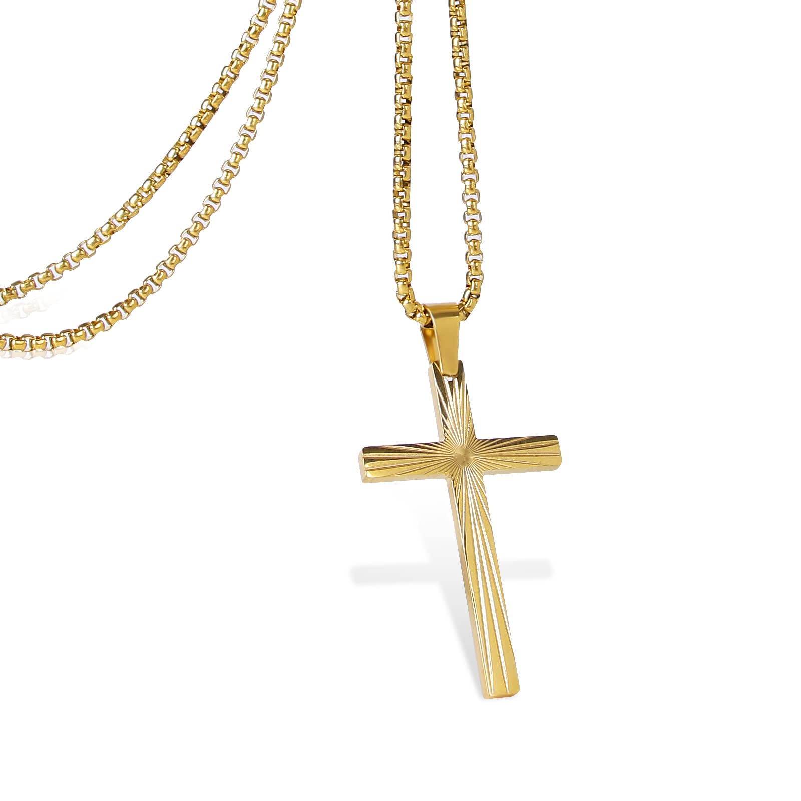 TEZCRTStainless Steel Men's Necklace with Cross Pendant, Silver/Gold-Plated/Black Metal Cross Chain, Gift Idea for Husband or Boyfriend