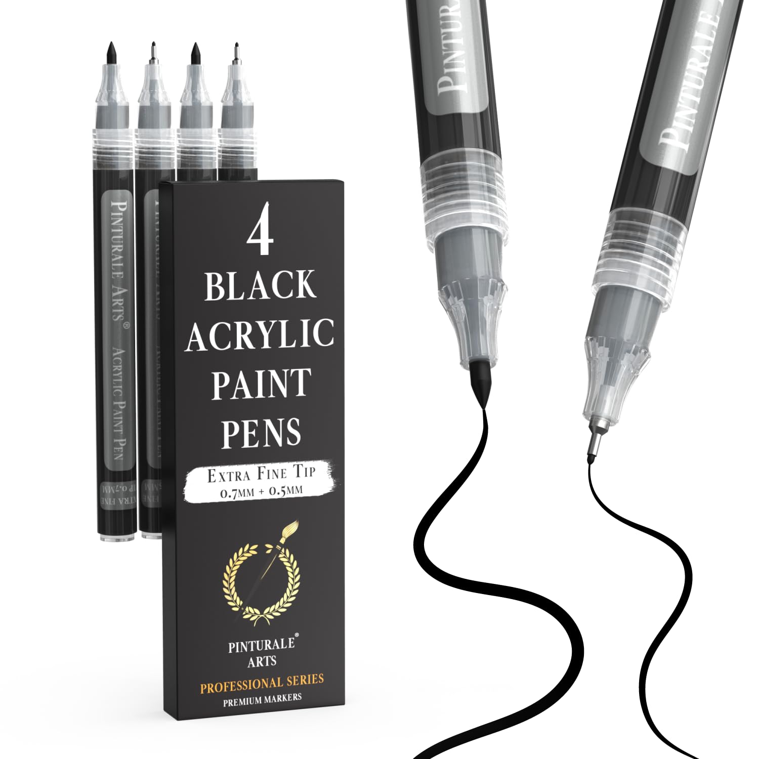 Pinturale Arts Extra Fine Tip Black Paint Pen | Set 4 Black Paint Pen Extra Fine Tip (0.7mm & 0.5mm) | For Ceramics, Rock Painting, Glass, Wood, Canvas, Metal - 1