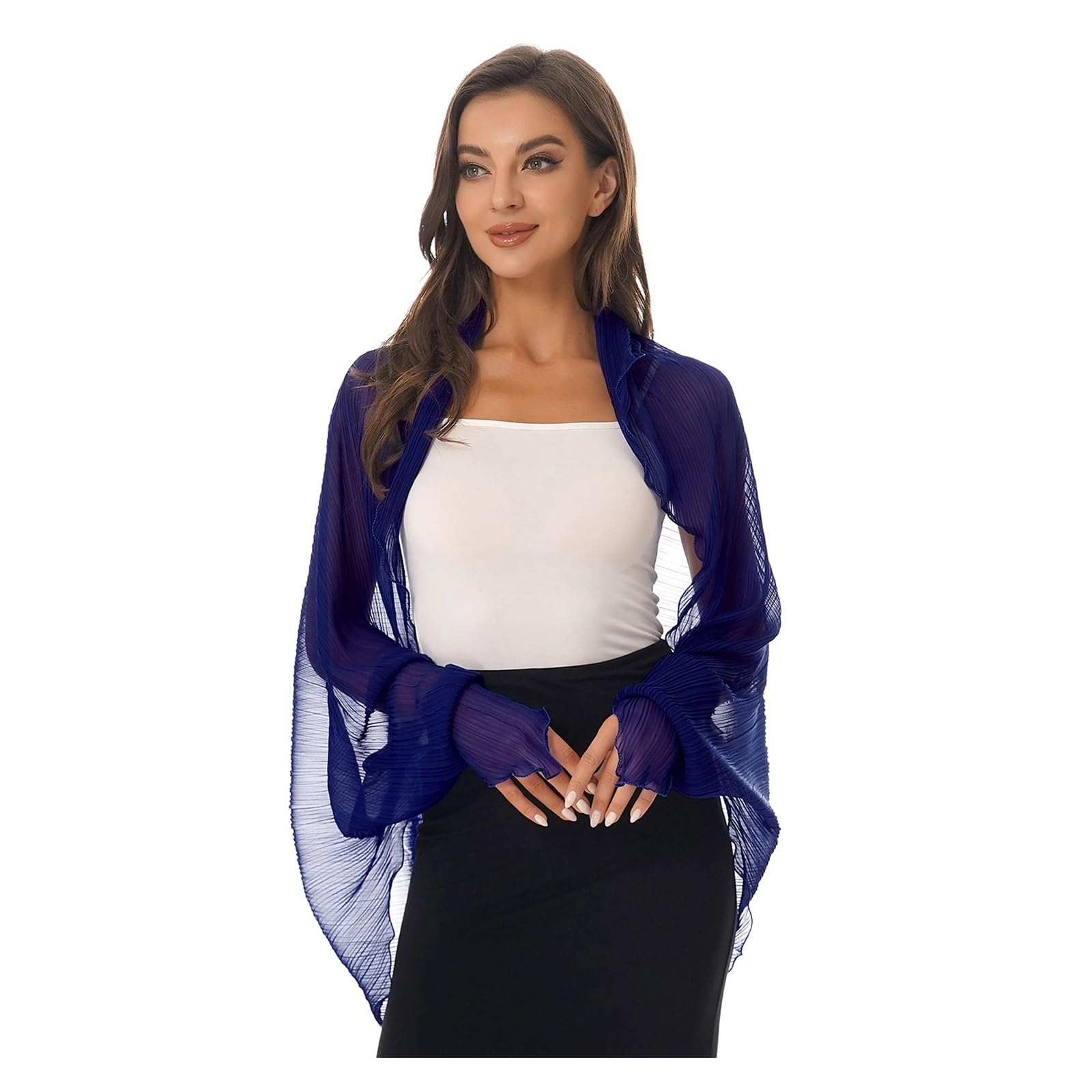 Bolero Donna Coprispalle in Chiffon da Donna, a Maniche Lunghe, con Protezione Solare, Aperto sul Davanti, Scialli in Chiffon, Bolero(Khaki)