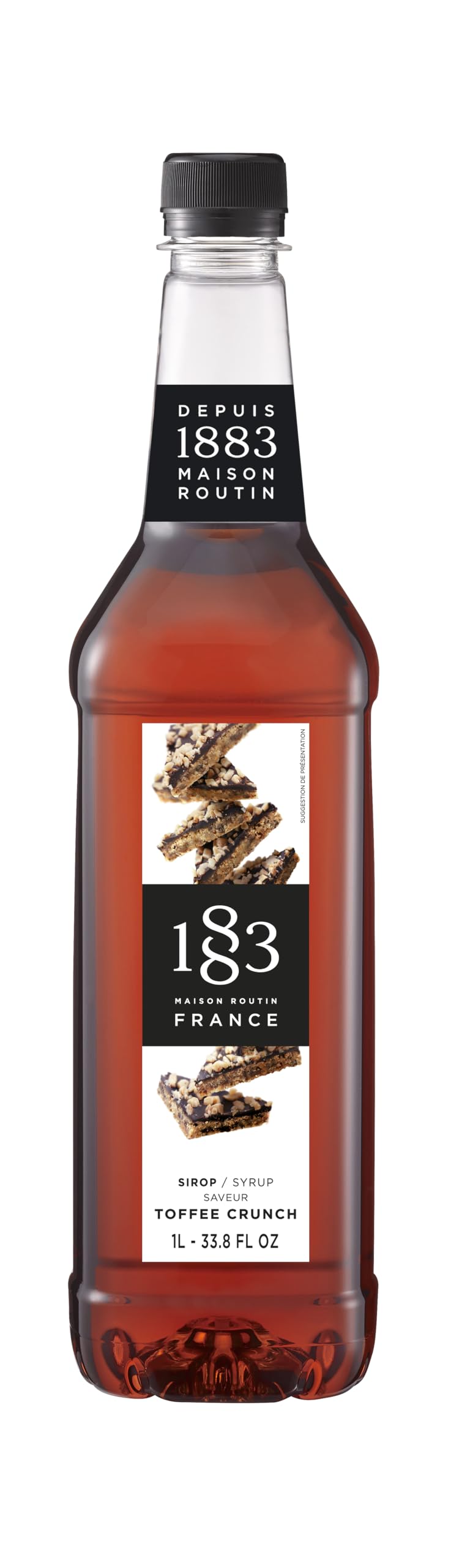 1883 Maison Routin Premium Toffee Crunch Syrup – Caramelised Sweet Flavour for Coffee, Hot Chocolate, Cocktails & Desserts – Vegan-Friendly, No Preservatives – 1L PET Bottle