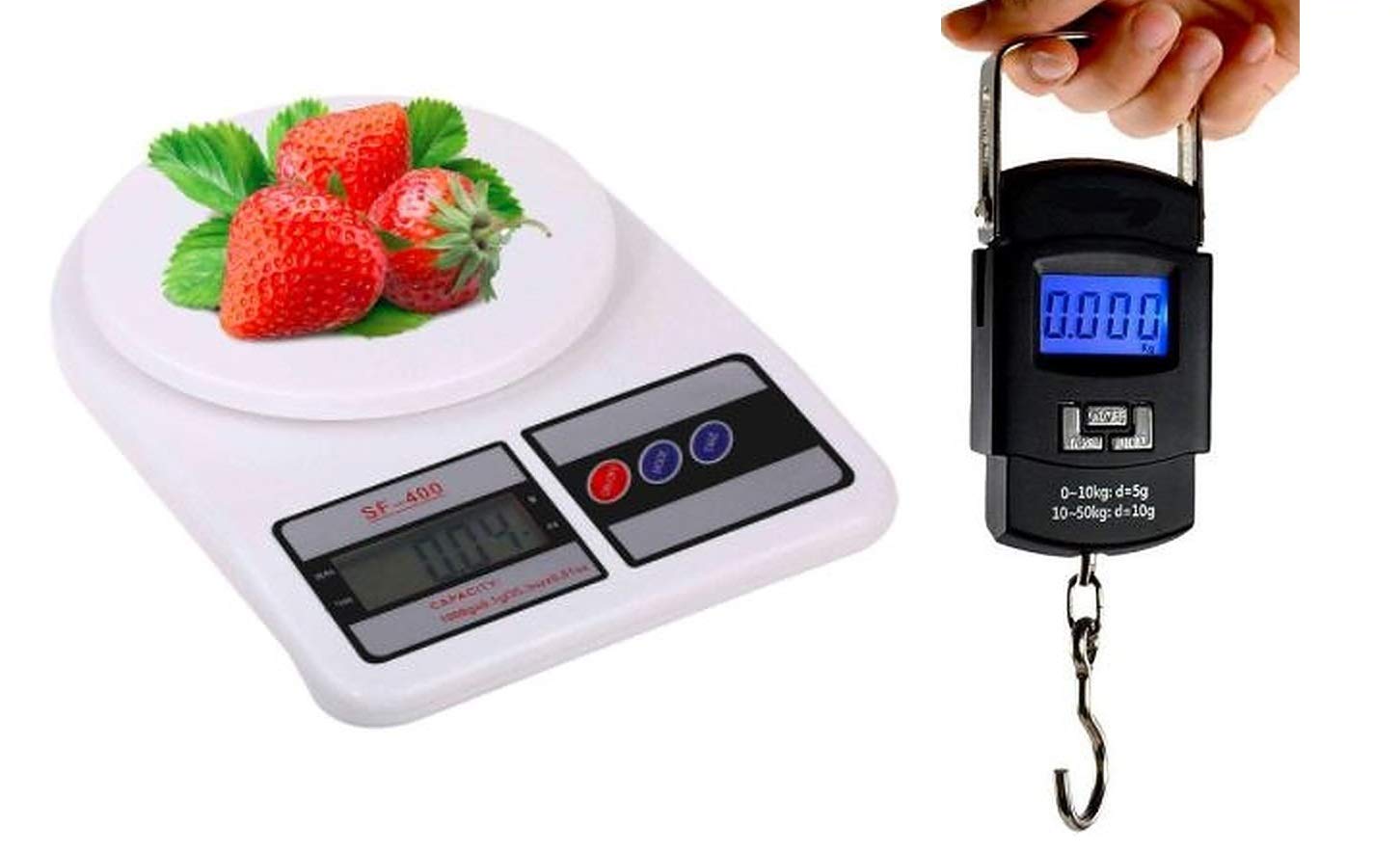 IONIX Weighing Machine for Food | Capacity 10Kg | Weight Machine for Kitchen, Weighing Scale, Kitchen Scale with Backlit display & 2AA Batteries included along with Weight Machine for Luggage Combo