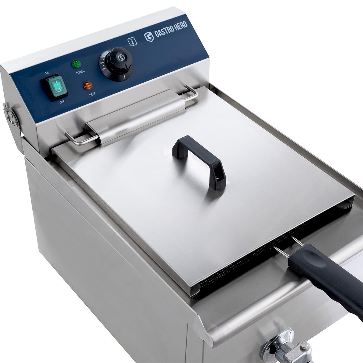 GastroHero Friggitrice elettrica ECO 13 litri, 5000 W, 400 V, in acciaio inox, con rubinetto di scarico e cestello, termostato, friggitrice professionale per gastronomia e snack