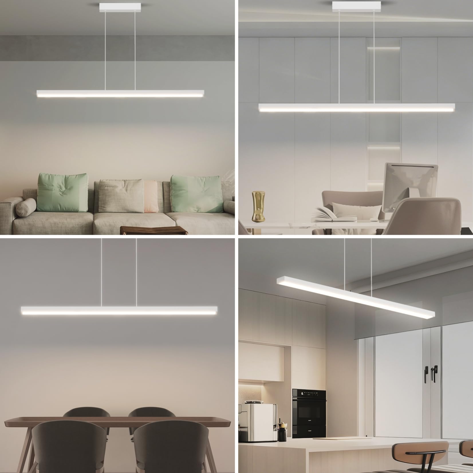 100CM LED Dimmbar Hängelampe, mit Fernbedienung, 36W, Weiß | 3000K/4000K/6000K , Einstellbare Pendelleuchte, Modern Esstisch Hängeleuchte, für Esszimmer, Küche, Büro, Wohnzimmer