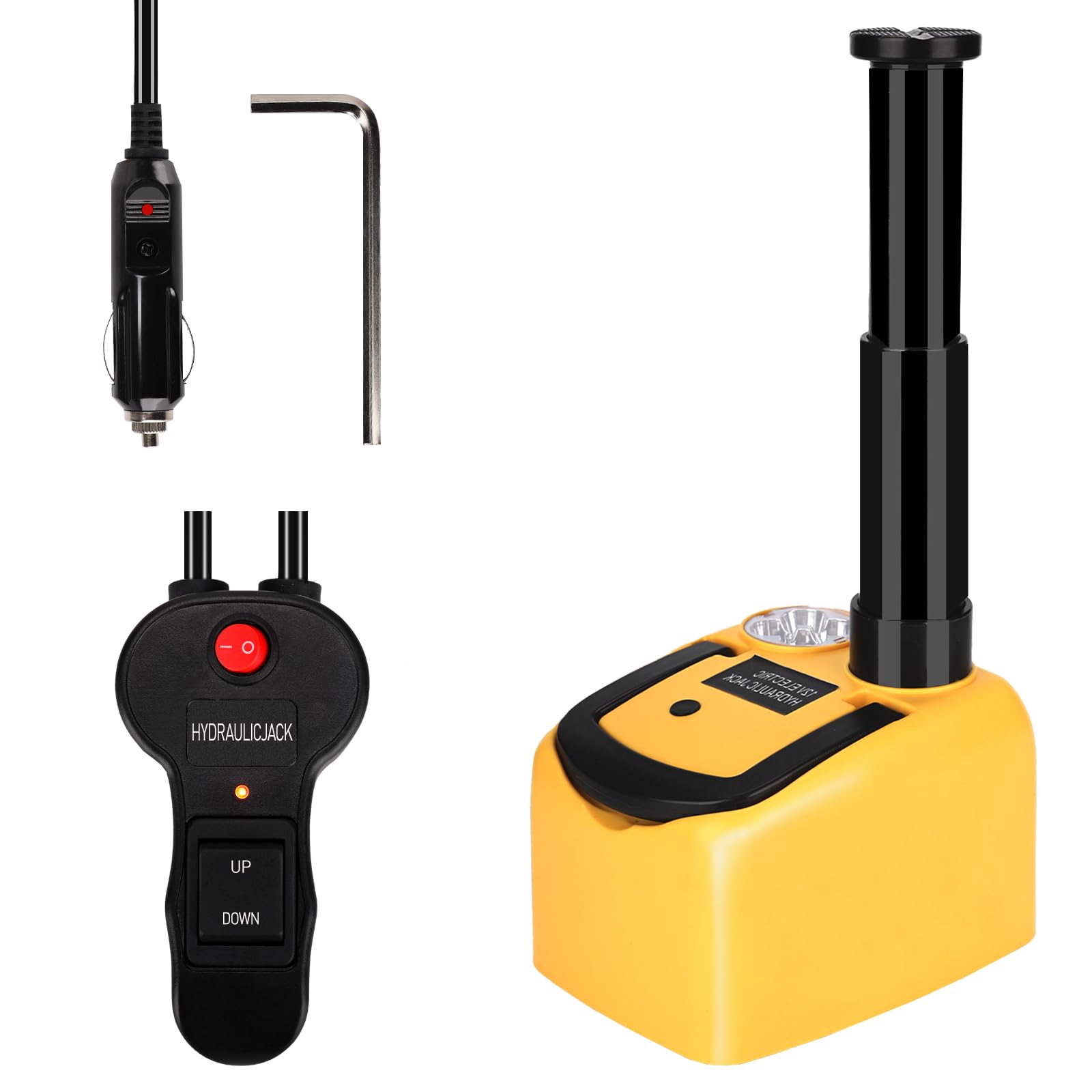 ROGTZ Kit de gato hidráulico eléctrico para coche, 5 toneladas, 12 V, elevador de vehículo ultra portátil con rango de 15,5-45 cm para reparación de SUV, sedán/camión, gato de piso para cambio de