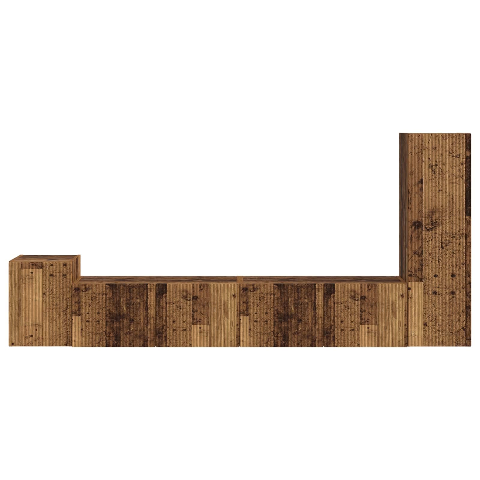 TV-Schrankset Wandmontiert 3-teilig, Altholz Holzwerkstoff, Modernes Media Center für Wohnzimmer, Schlafzimmer, 30x31x100 cm