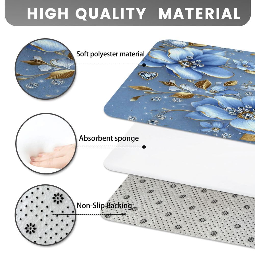 Générique Tapis Couloir,Tapis De Cuisine Antidérapant, Lavable, À Motif Floral, Dos en Caoutchouc Doux Et Pelucheux, Tapis De Sécurité Antidérapant pour La Cuisine, Bleu Multicolore, 100 X 200 cm