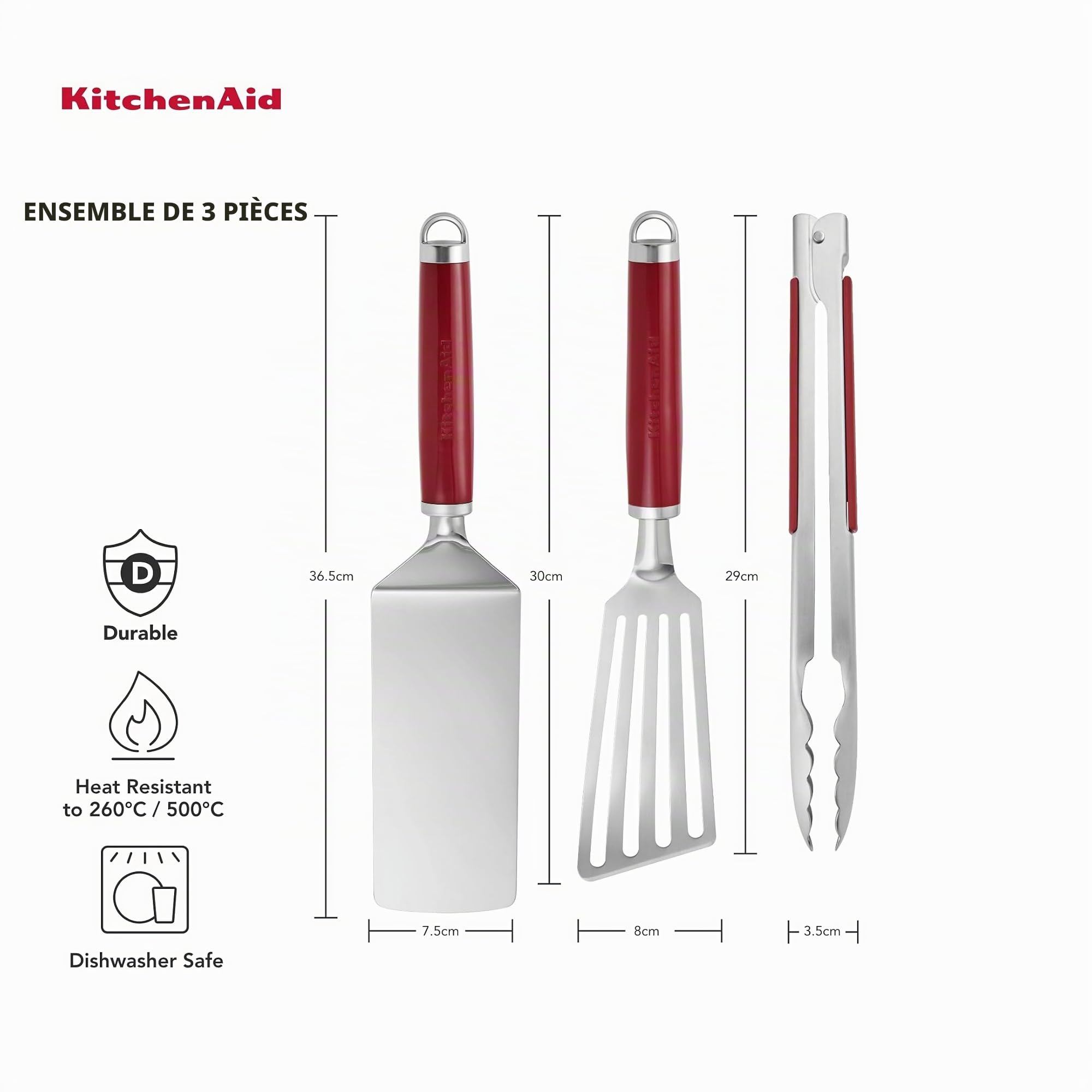 KitchenAid Ensemble ustensils BBQ d'intérieur 3 pc, Rouge Empire