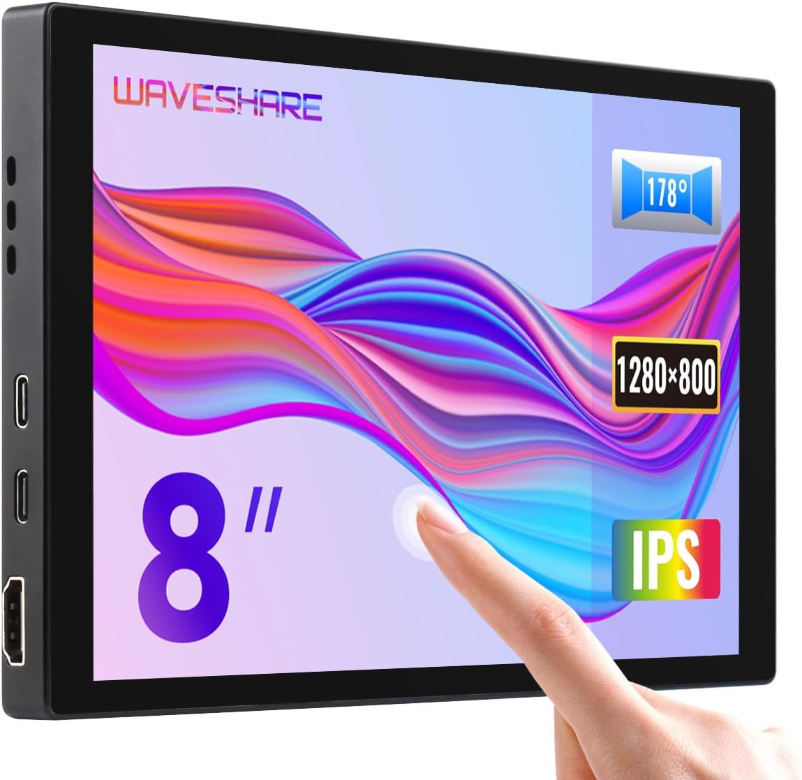 Waveshare 8inch Capacitive Touch Display, 1280×800 Resolution, Supports All Versions of Raspberry Pi, Supports Jetson Nano, VisionFive2, PC and Smartphone