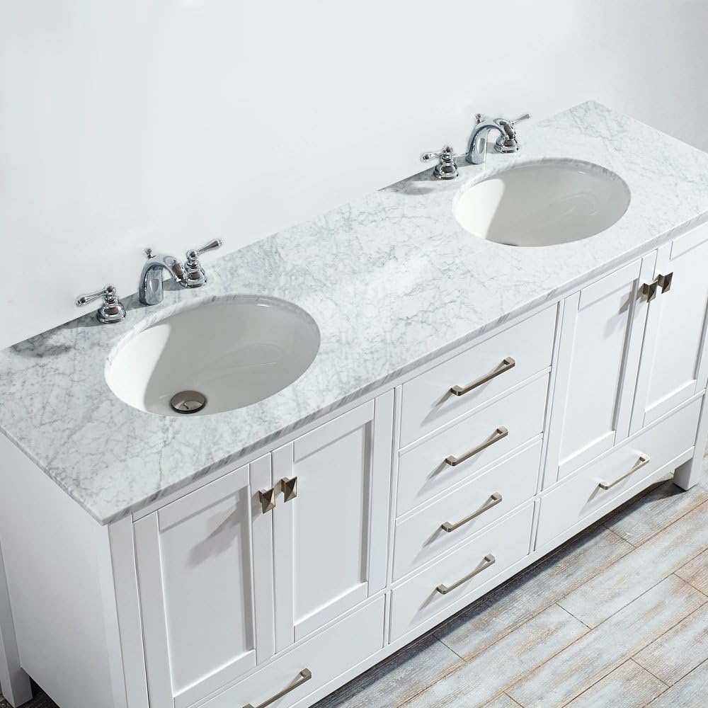 VINNOVA 723060-WH-CA-NM Gela 60" Double Vanity Carrera White Marble Top Without Mirror