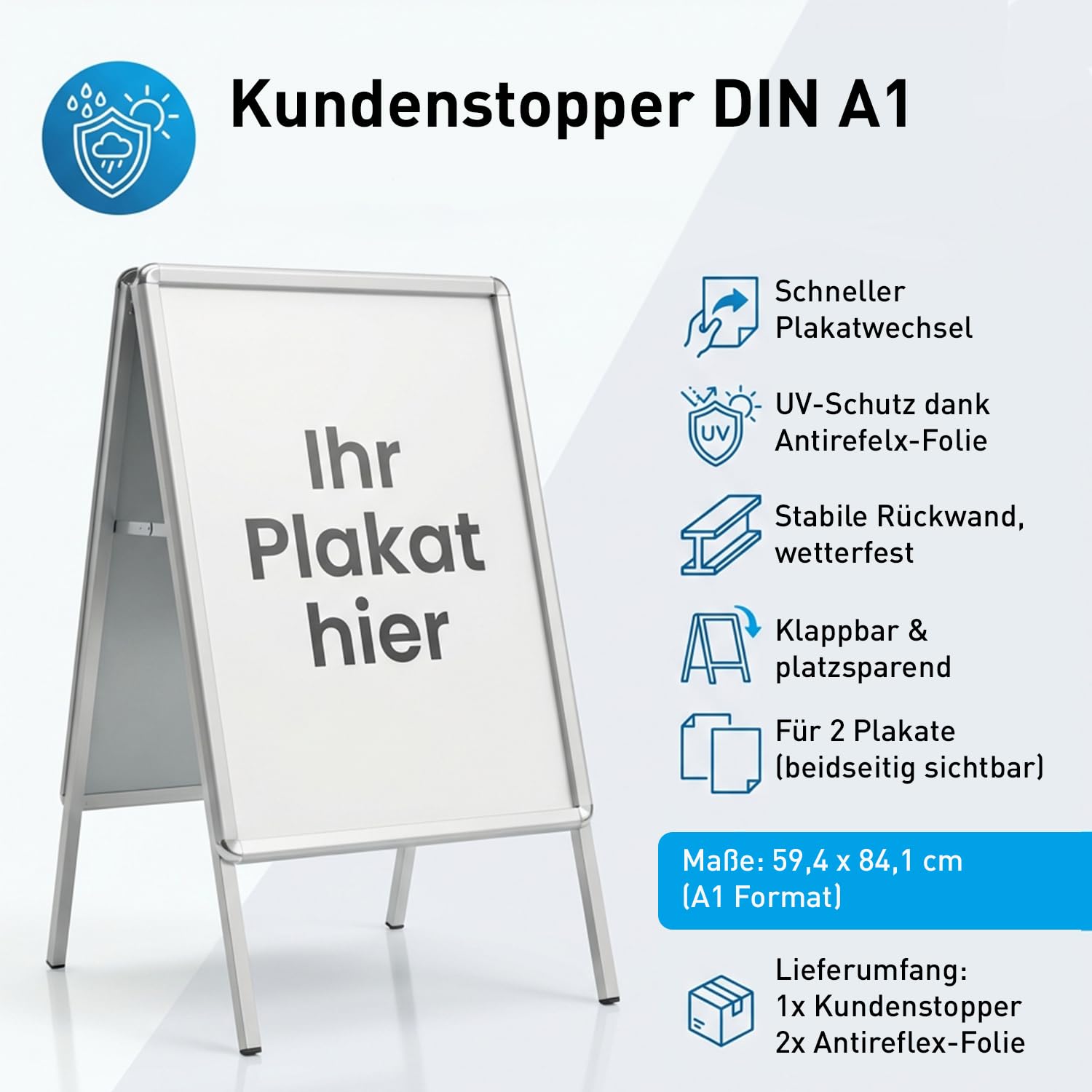 wolk Kundenstopper A1 Outdoor Wetterfest - Werbeaufsteller & Plakatständer Aluwolk