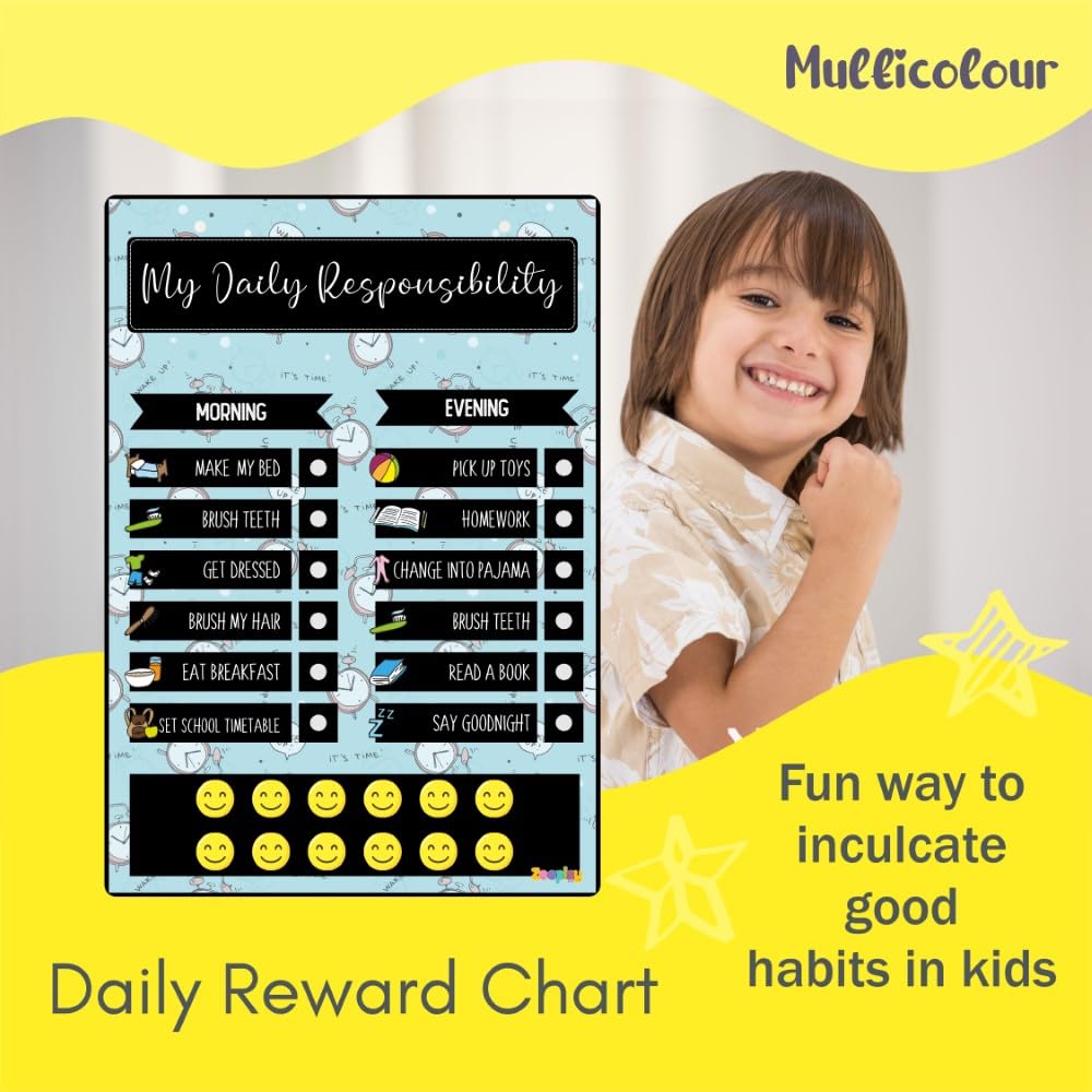Zooplay India My Responsibility Chart- Good Habit Chart for Kids & Teens - Reusable Behavior Tracker with Smilies, I For Age 3-12 year I Reward chart I good habit tracker - Image 2 thumbnail