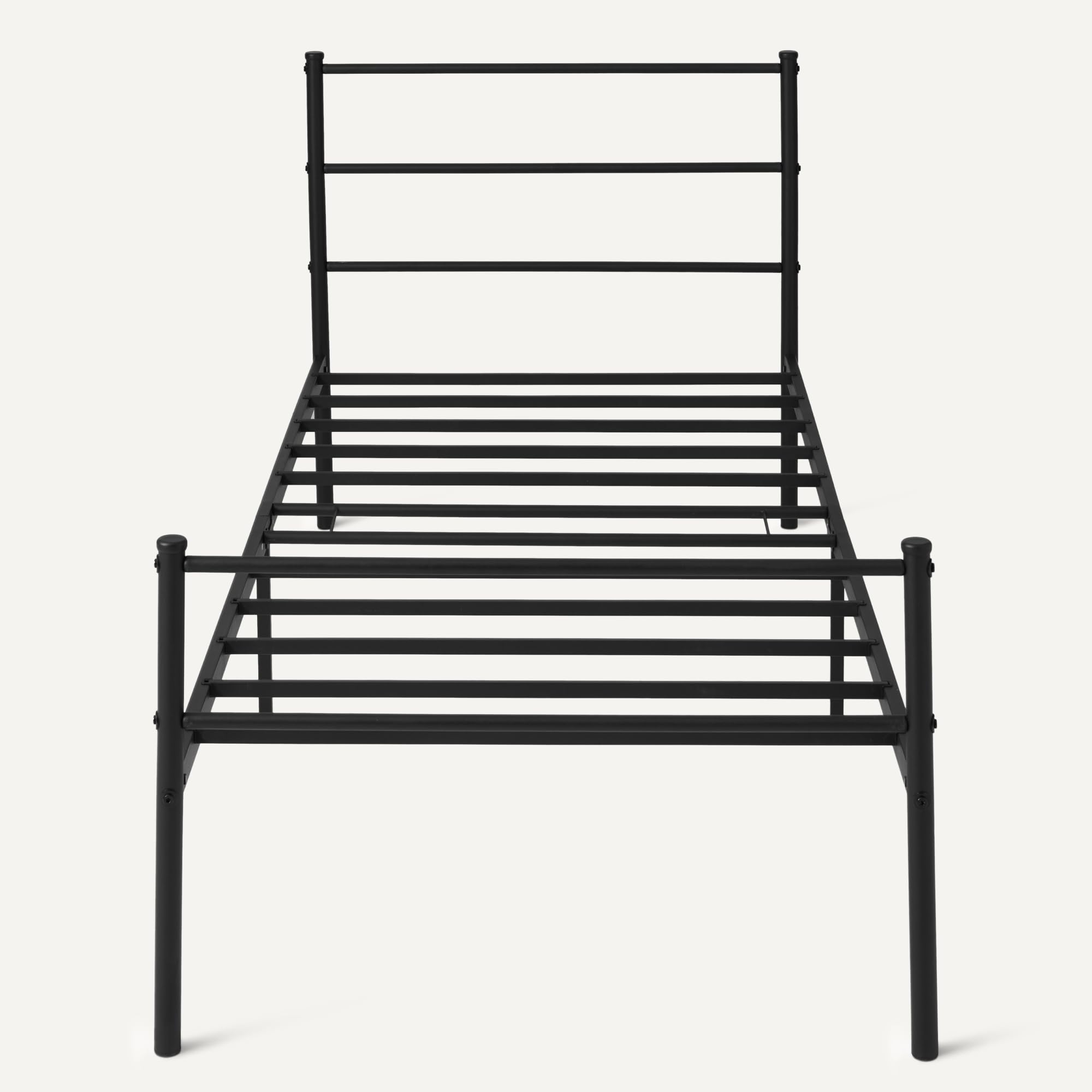 Amazon Basics Bettgestell mit Kopfteil, rutschfest mit Stahllamellen, Metall, Nicht klappbar, 90 x 200 cm, Einzelbett, schwarz