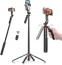 ULANZI MA09 Tripé Extensível para Celular, Vara de Selfie de 71" com Clipe, Tripé de Viagem com Controle Remoto Recarregável para iPhone, Sony, Canon, GoPro