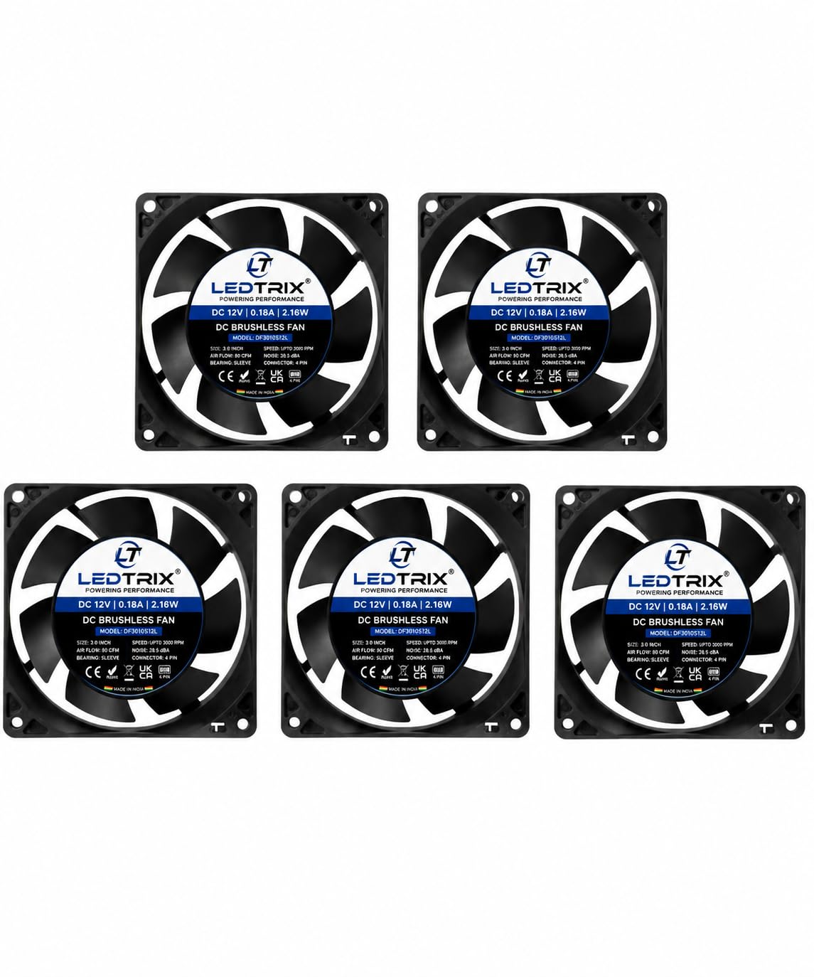 DC 12V Cooling Fan for PC Case 80X80X25MM Cabinet Fan 3.-Inch Square Cooler (Black) (PACK OF 5)-image-26