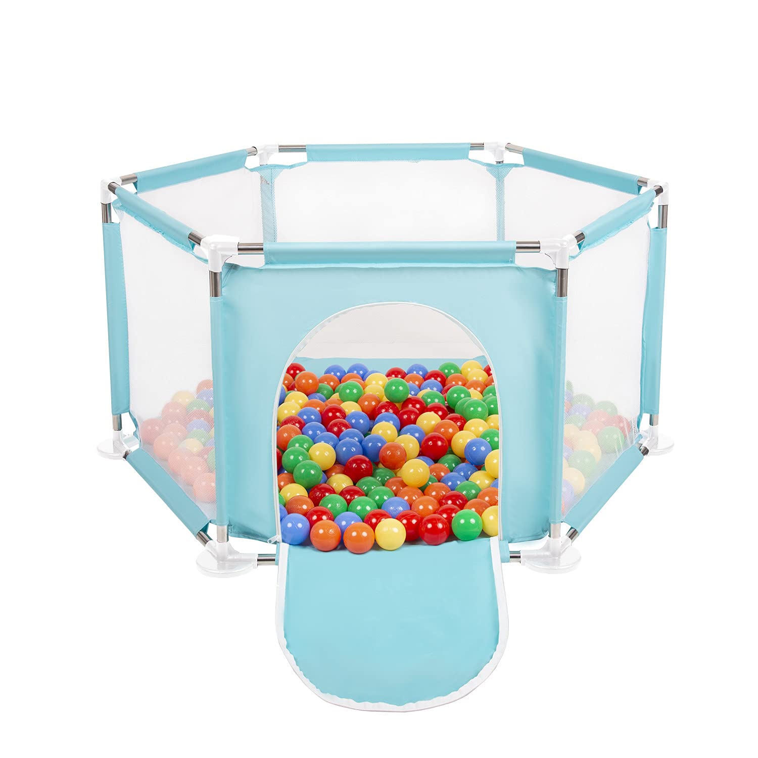 Selonis Recinto Esagonale Per Bambini Con 100 Palline Colorate Di Plastica 6 Cm, Menta:Giallo/Verde/Blu/Rosso/Arancione