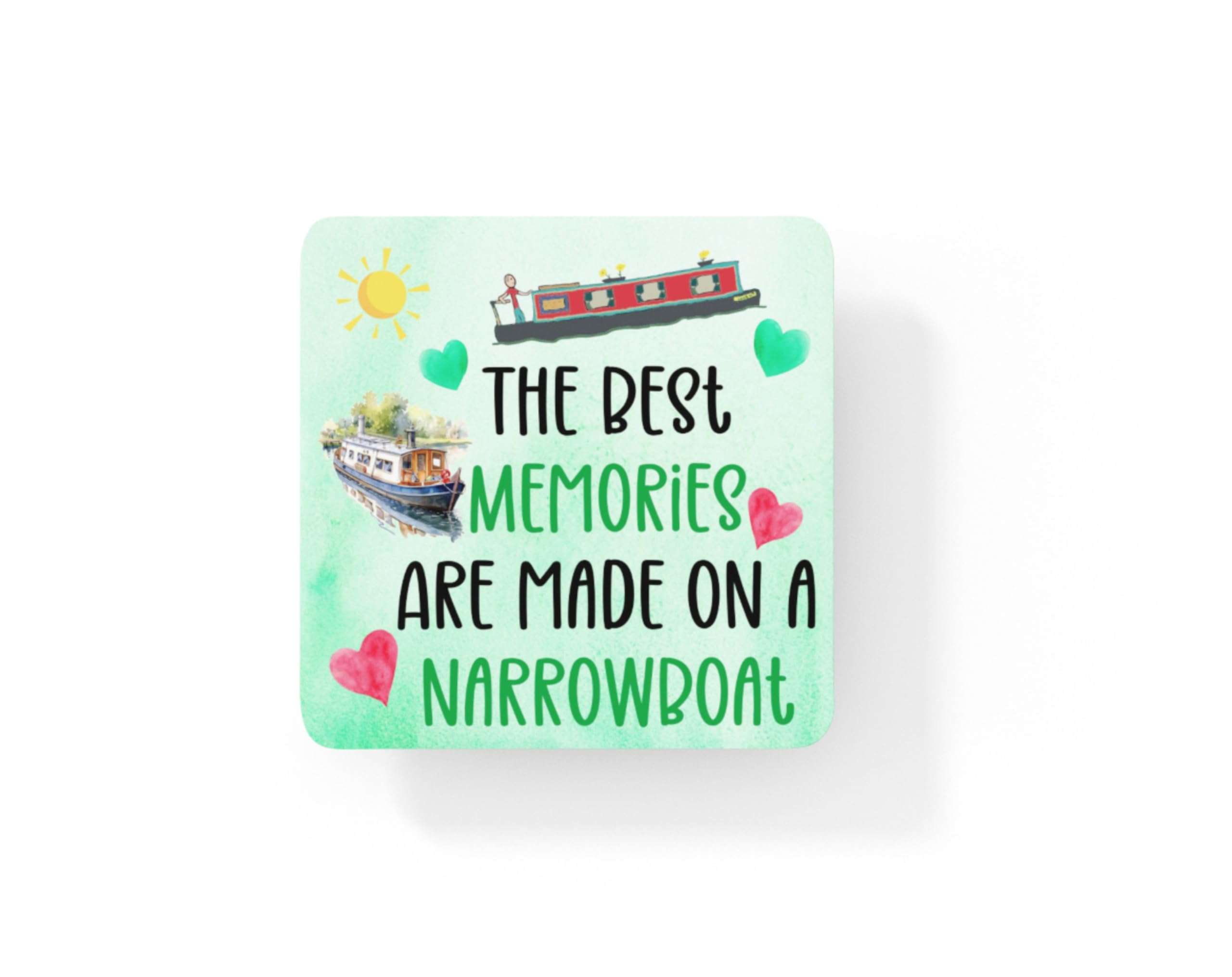 Decalarama Multicolor Narrowboat Coaster Gift – The Best Memories Are Made On A Narrowboat – Novelty Fun Cute Birthday