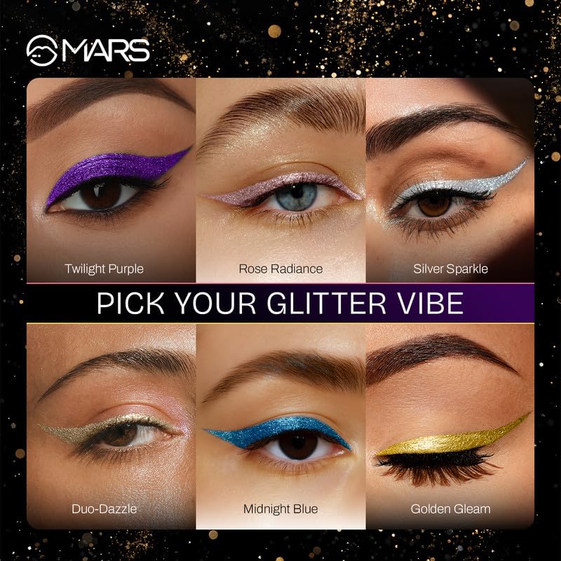 Image of MARS Twinkle Wink Glitter Eyeliner (1.6 ml) (04-DUO-DAZZLE) | Long-Lasting Sparkle Liquid Liner | Smudge-Proof, Quick-Dry Eye Makeup for Party, Wedding & Festival