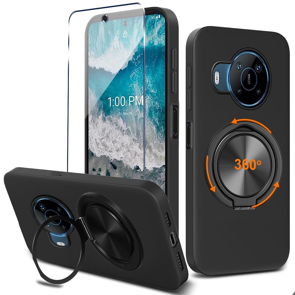 Nijiadi Compatible for Nokia X100 5G Phone Case with Screen Protector, 360° Rotatable Ring Holder Kickstand/Stand Silicone TPU Shockproof Protective