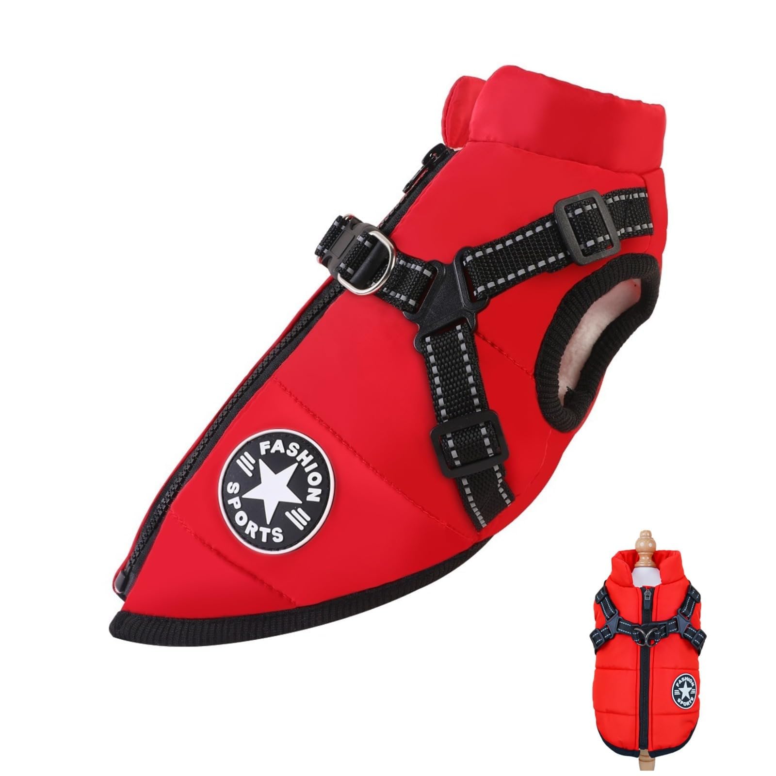 Warm Winter Dog Jacket - Sporty Heated Outdoor Coat for Small Dogs, Cats, and Puppies - Ideal for Winter Walks and Activities (Red-,M)
