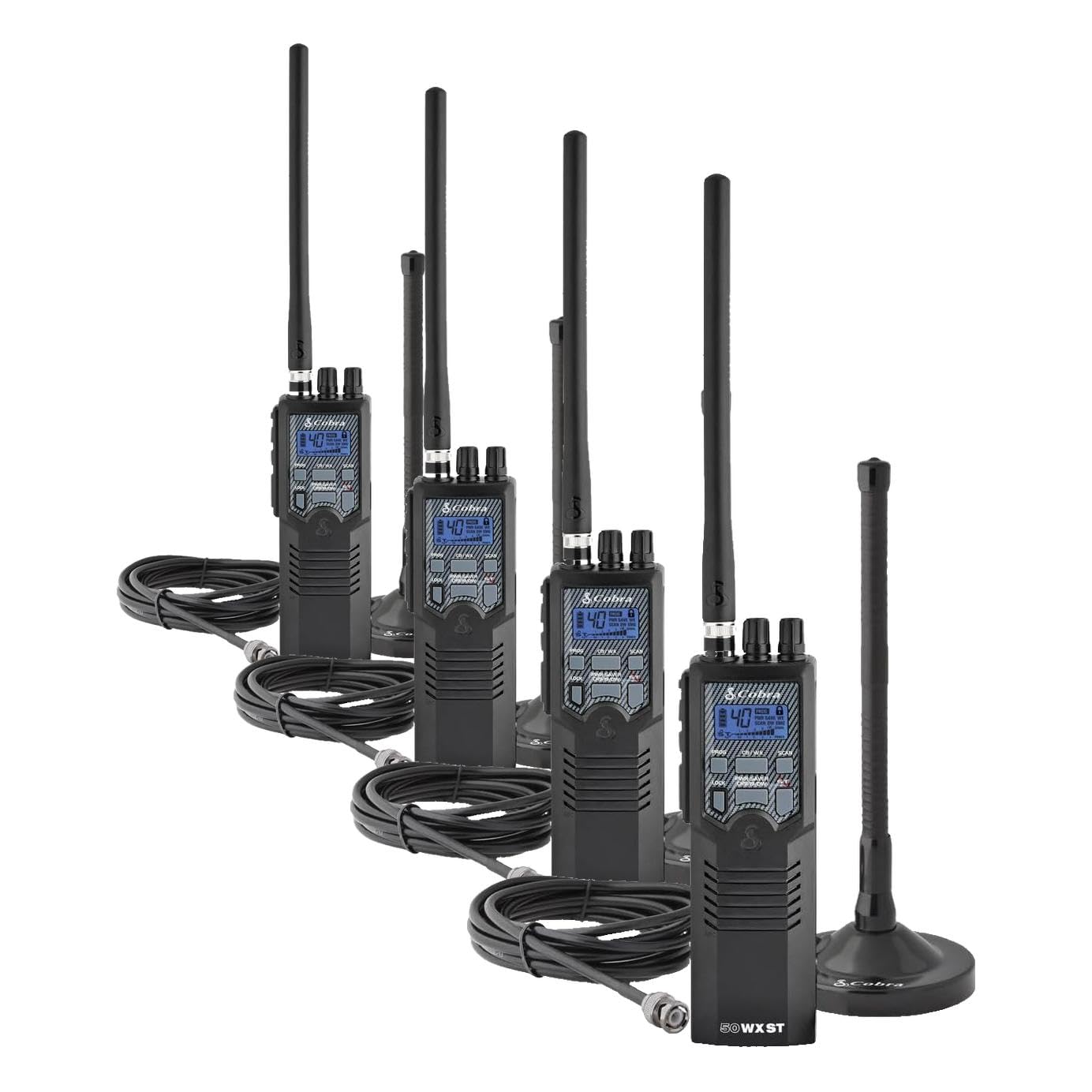 Cobra HHRT50 Roadtrip CB Radio-2-WayHandheldEmergencyRadio with Access to Full 40Channels &amp; NOAA Alerts,Rooftop MagnetMountAntenna and Omni-Directional Microphone, Black, 6.3" x 2" x 1.75"(Pack of 4)