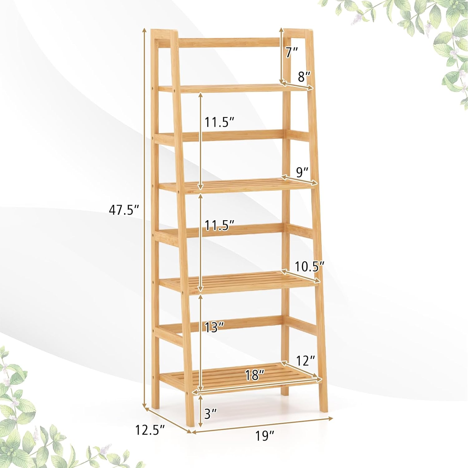 Giantex 4-Tier Bookshelf, 47.5" Bamboo Open Bookcase Book Shelf with Storage, Freestanding Display Shelving Unit Plant Stand, Ladder Shelf for Small Space, Bedroom, Living Room, Home Office, Natural