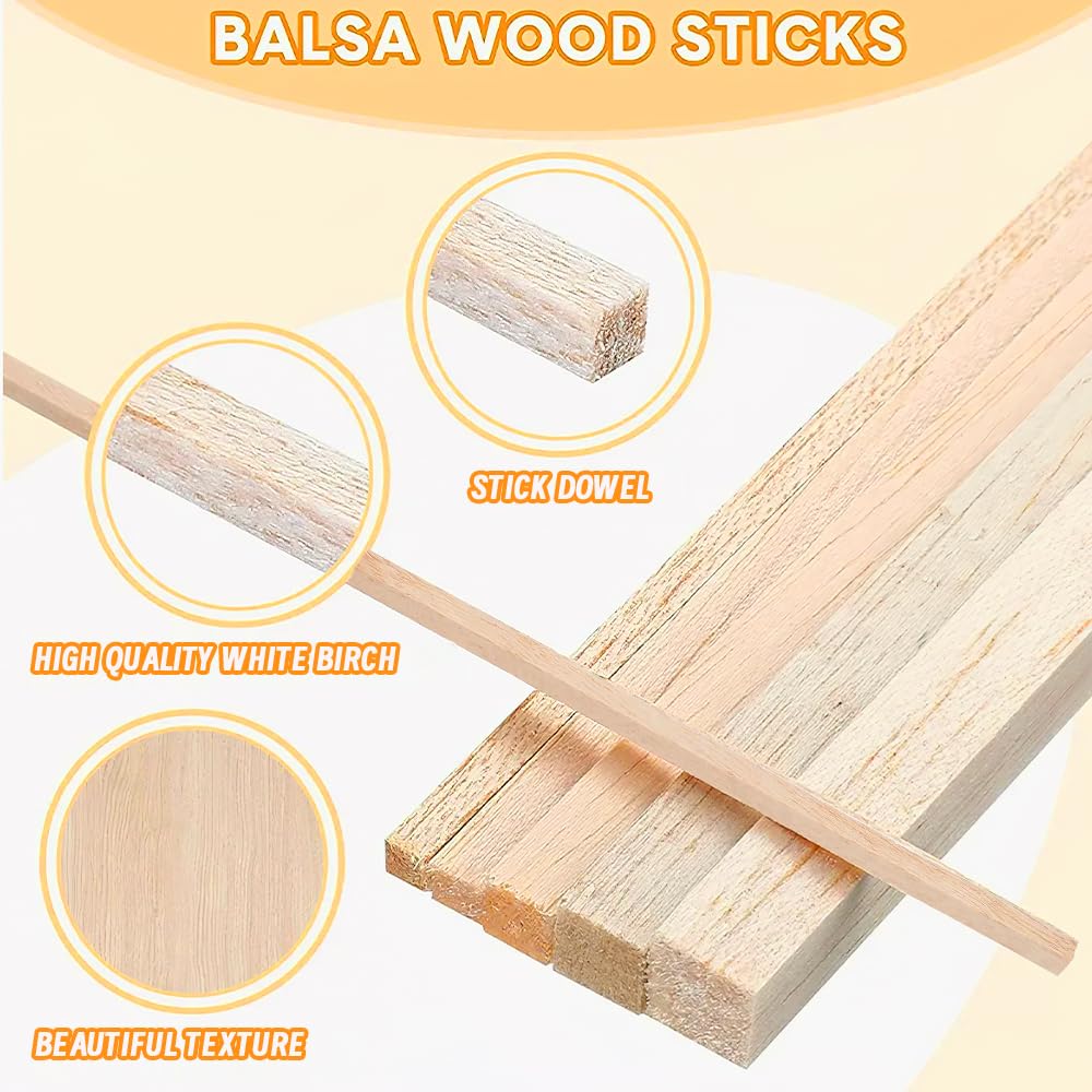 50Pcs Balsa Wood Sticks, 5 x 5 x 300 mm Square Wooden Sticks for Craft Natural Wood Craft Sticks, Craft Wood for DIY Art & Woodcraft - Image 3