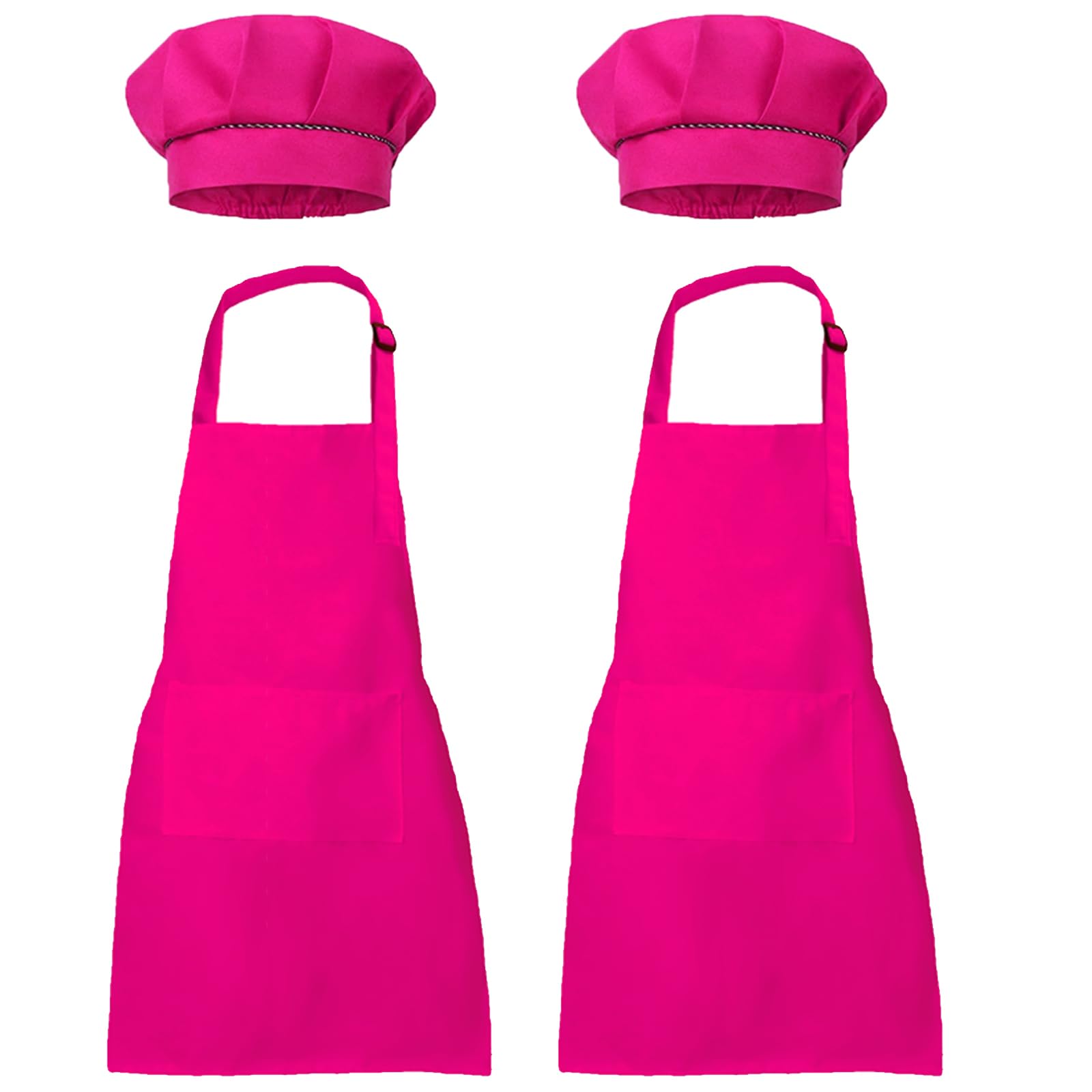 XIEJINJIA 2 Set Kids Apron and Chef Hat Child Waterproof Aprons Adjustable with 2 Pockets for Boys Girls Cooking Classroom Baking Painting Rose Red