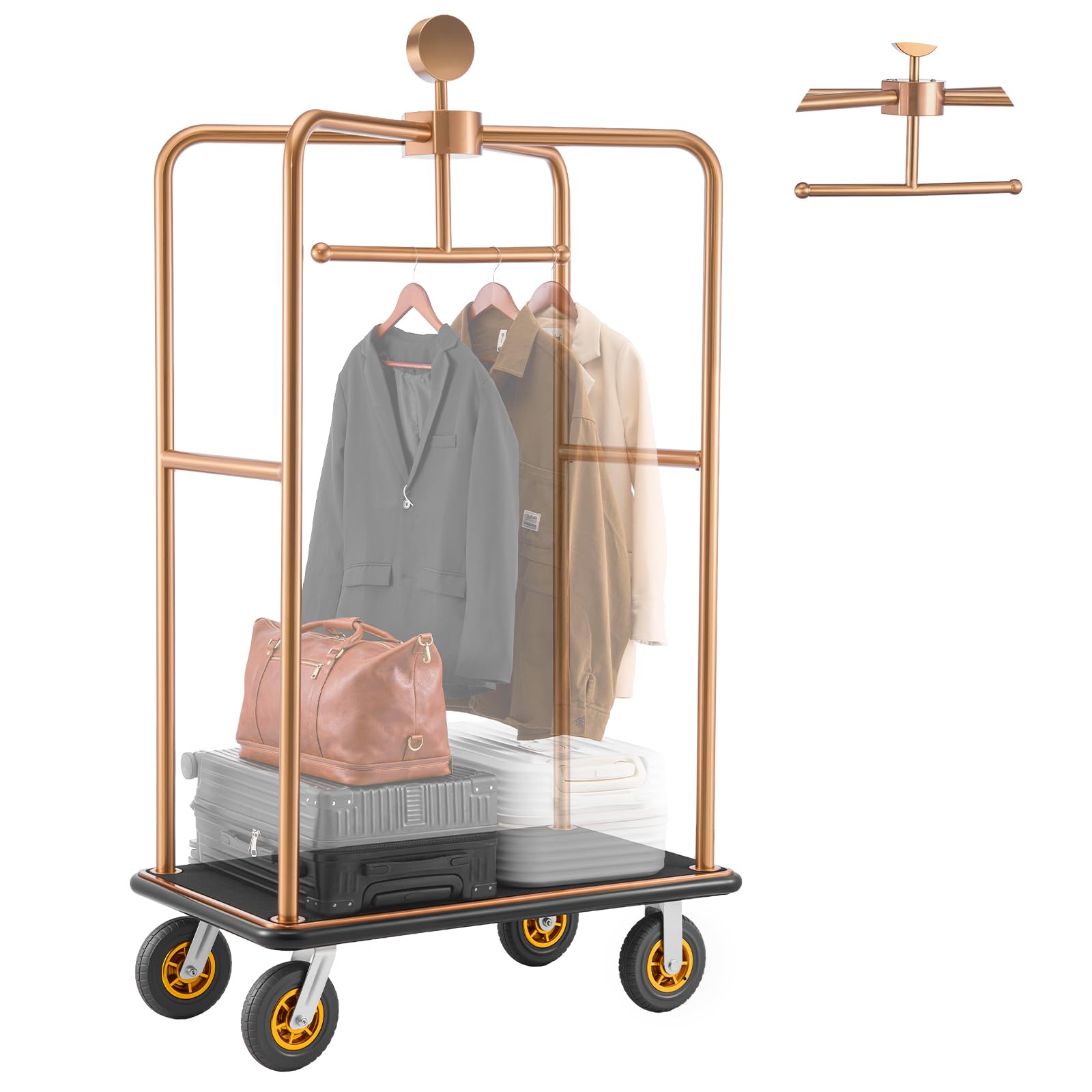 VEVOR Carrello Portabagagli per Hotel, Portata Max 544,31 kg, Carrello Bagagli Hotel con Telaio in Acciaio Inox, Ruote in Gomma da 203 mm, Pianale Rivestito in Moquette Nera, per Alberghi e Resort