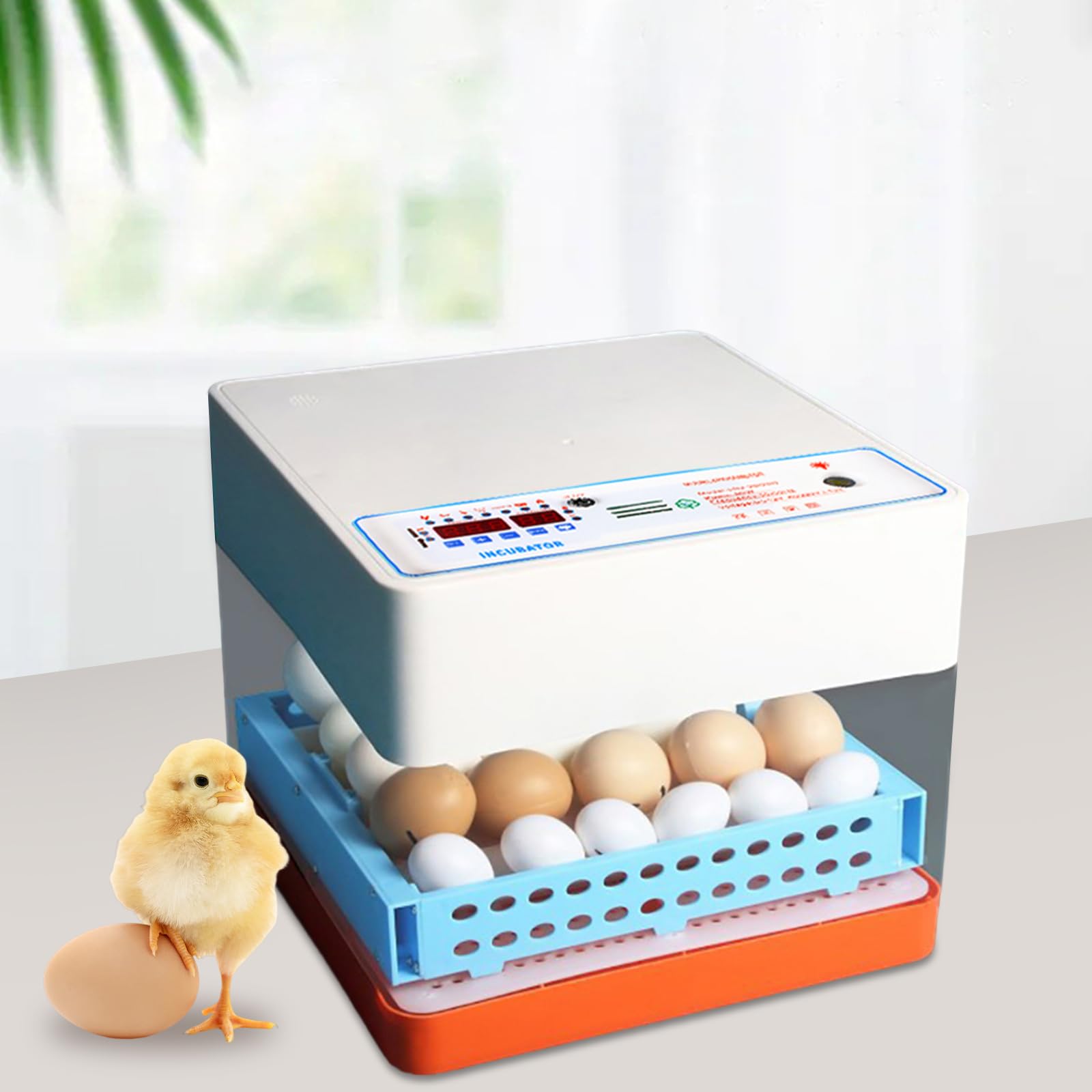 Vollautomatisch Brutmaschine 64 Eier, Digitales Vollautomatisch Brutmaschine, Brutkasten mit LED Temperaturanzeige, für Hühnerenten, Vögel, Gänse