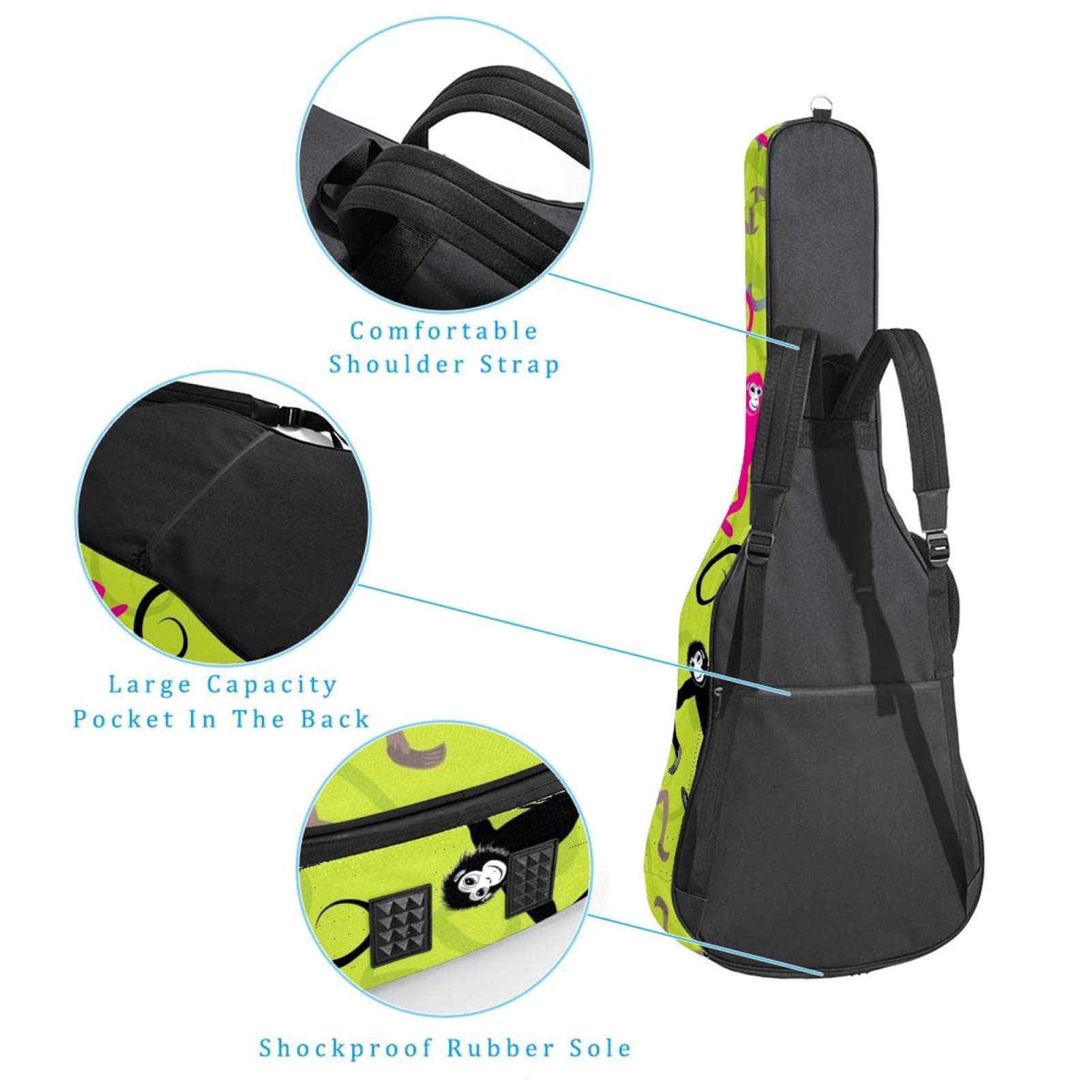 Torba na gitarę akustyczną, wodoodporny plecak, gruby, miękki, wyściełany, gitary akustyczne i elektryczne, gitara klasyczna, Kolor8, 42.9x16.9x4.7 in, Organizer do torby