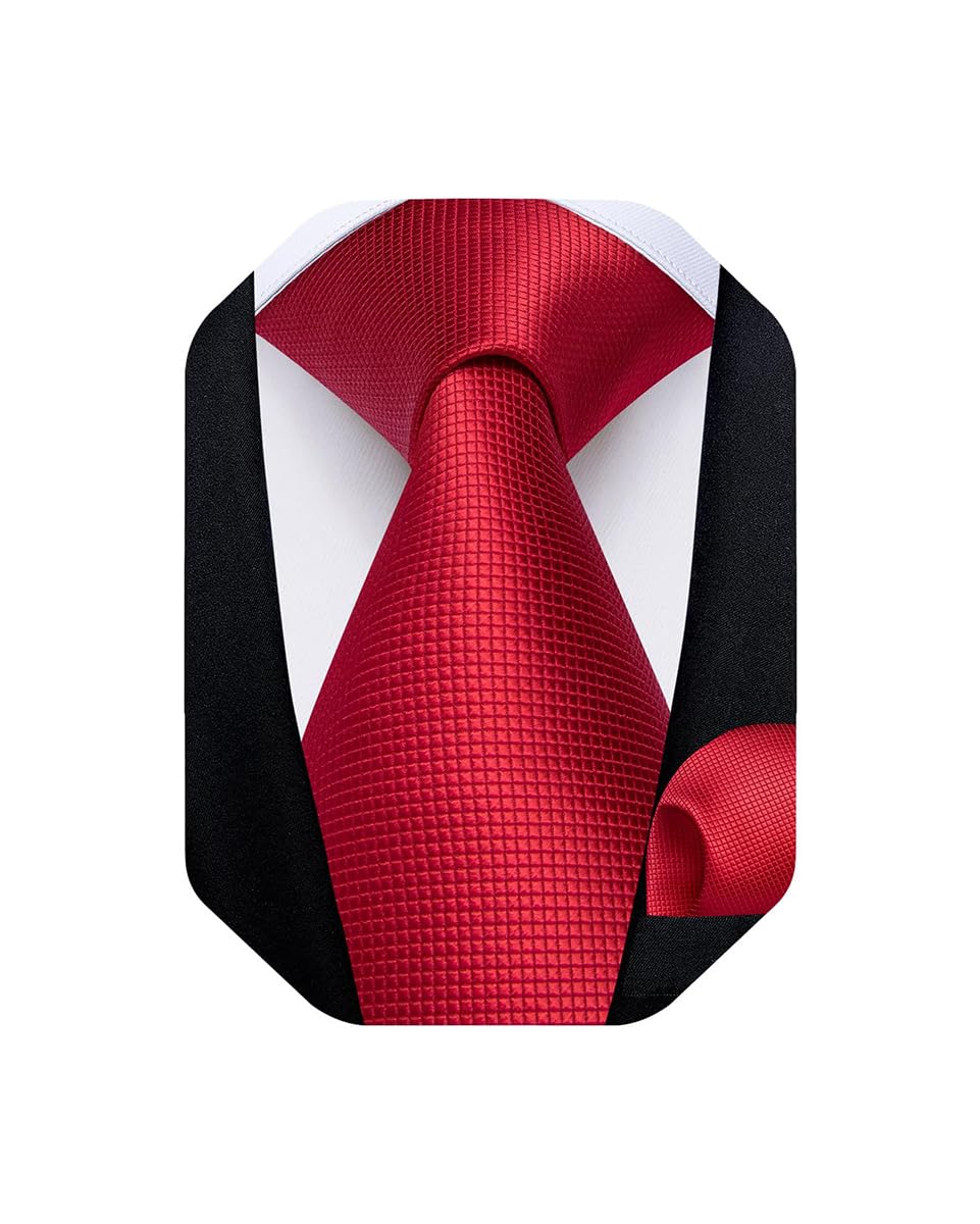 Mens Solid Color Tie and Pocket Square Set Woven Silk Plain Necktie & Handkerchief for Men Wedding Party Formal
