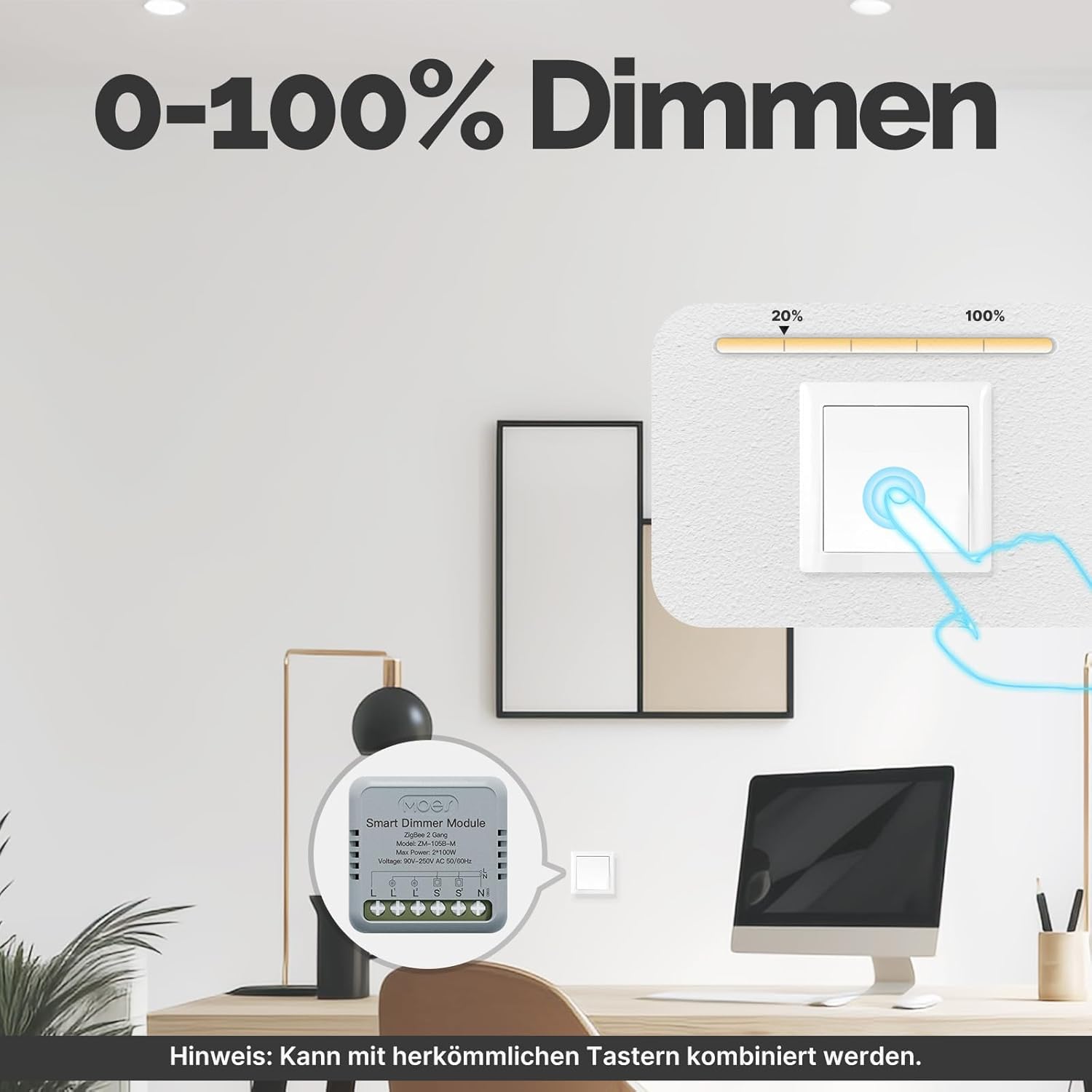 MOES ZigBee Mini Smart Alexa Dimmer Lichtschalter Relais Modul 2 Fach | erfordert MOES ZigBee Gateway,Erfordert Neutralleiter,Kompatibel mit Smart Life Tuya Amazon Alexa Google Home