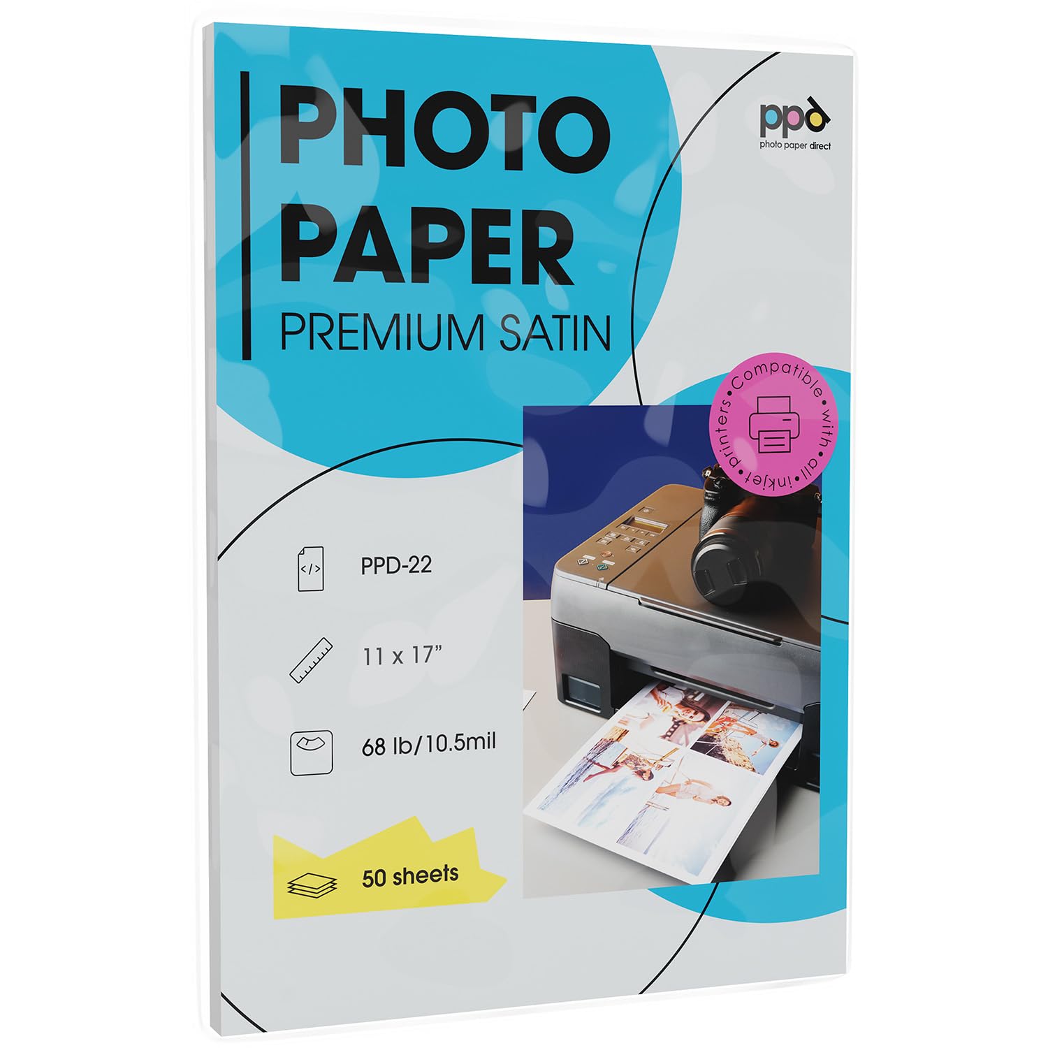 PPD A3 x 50 Feuilles Papiers Photo Super Premium Satiné, Fort Grammage 280g, Jet d' Encre, Séchage Rapide, Microporeux, Résistan