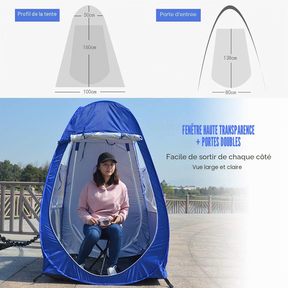 Tente de Pêche Portable Pop Up - Protection UV, Instantanée Automatique, Ombrage de Pluie, Fenêtres et Portes des Deux Côtés pour Camping en Plein Air