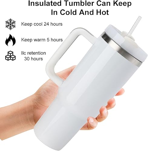 Miniatura 4 de Vaso aislado al vacío de acero inoxidable de 40 onzas con tapa y popote para agua, batidos y más, té helado o café (sublimación)
