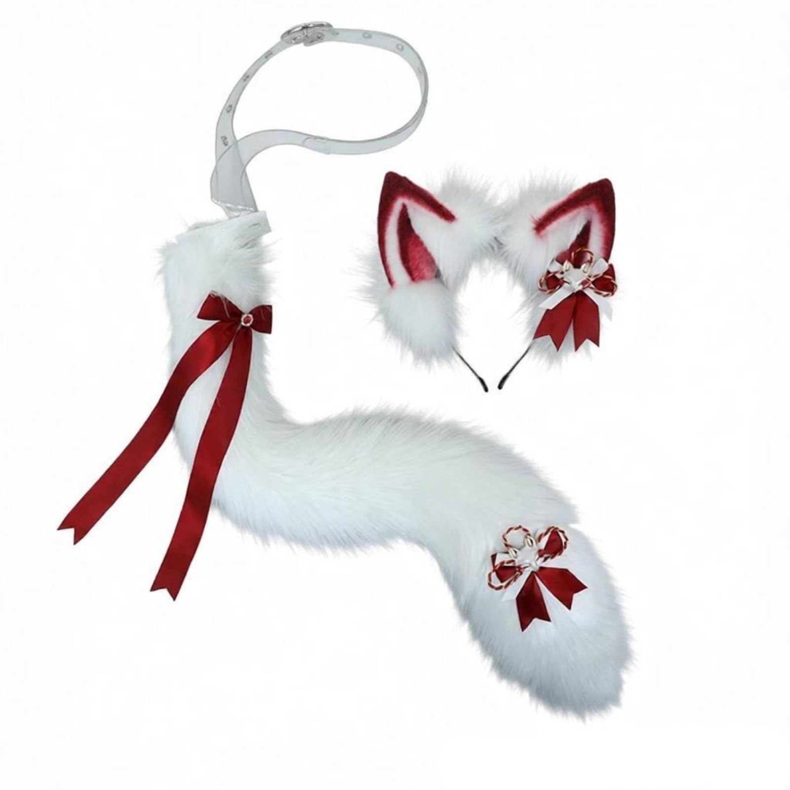 Baoblaze Diadema Orejas Accesorios de Disfraz Cola Suave Conjunto Peluche Diseño con Banda Transparente y Material Peluche Adecuado para Cosplay Actuaciones Festivales Regalos Decoración del Hogar