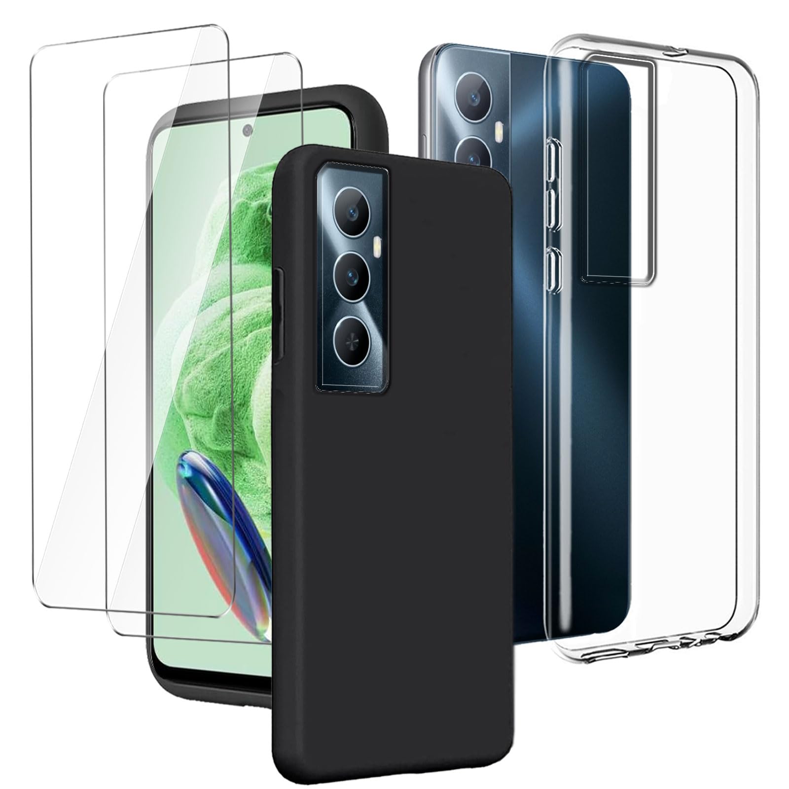 KJYFOANI Custodia per Realme C100 5G (6.80) Cover Trasparente Morbida Silicone TPU Case Antiurto Bumper + 2 Pezzi Vetro Temperato Pellicola Protettiva - Cristallo